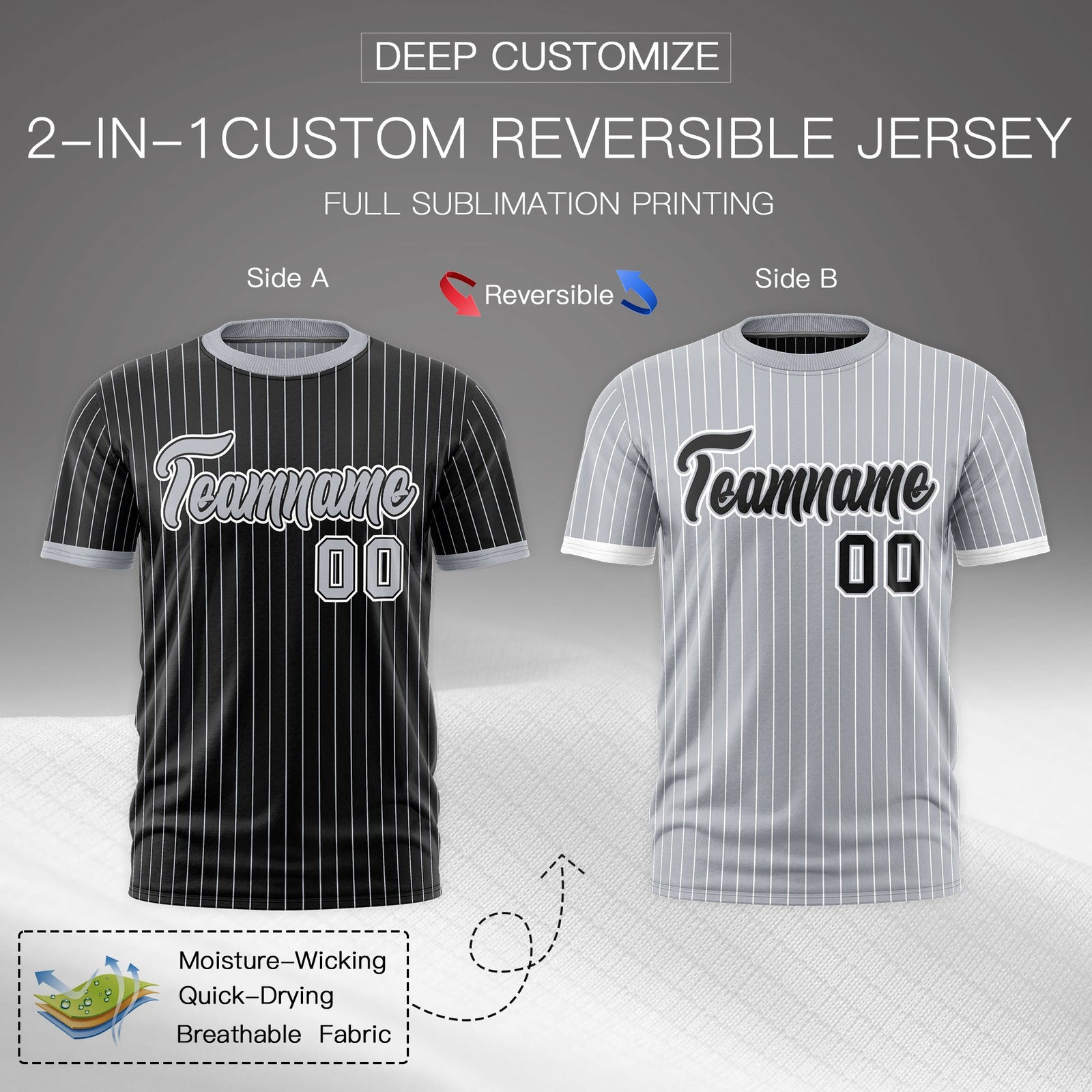 Custom Silver Black White Reversible Stripe Fashion T-shirt| KXKSHOP