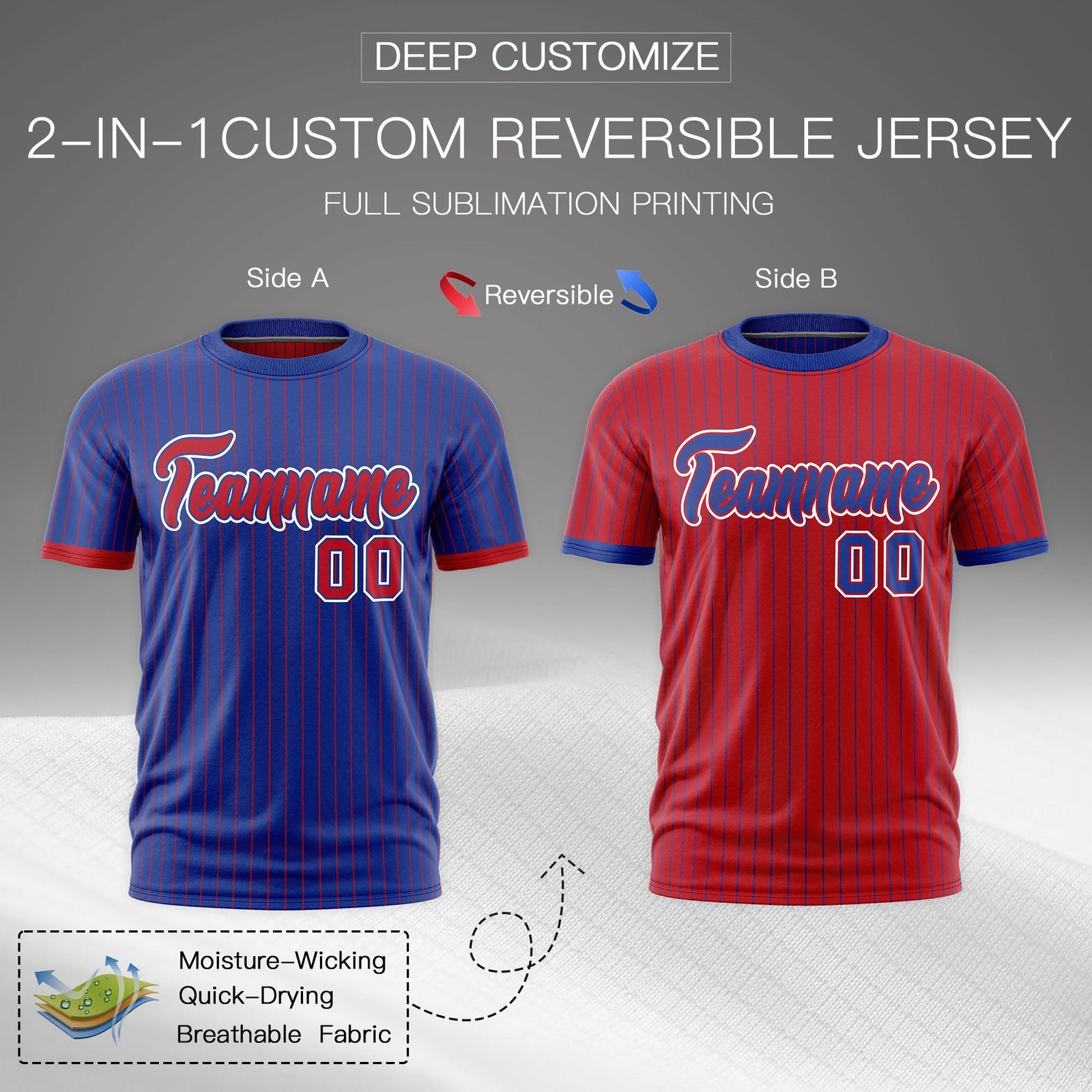 Custom Red Royal Blue White Reversible Stripe Fashion T-shirt| KXKSHOP