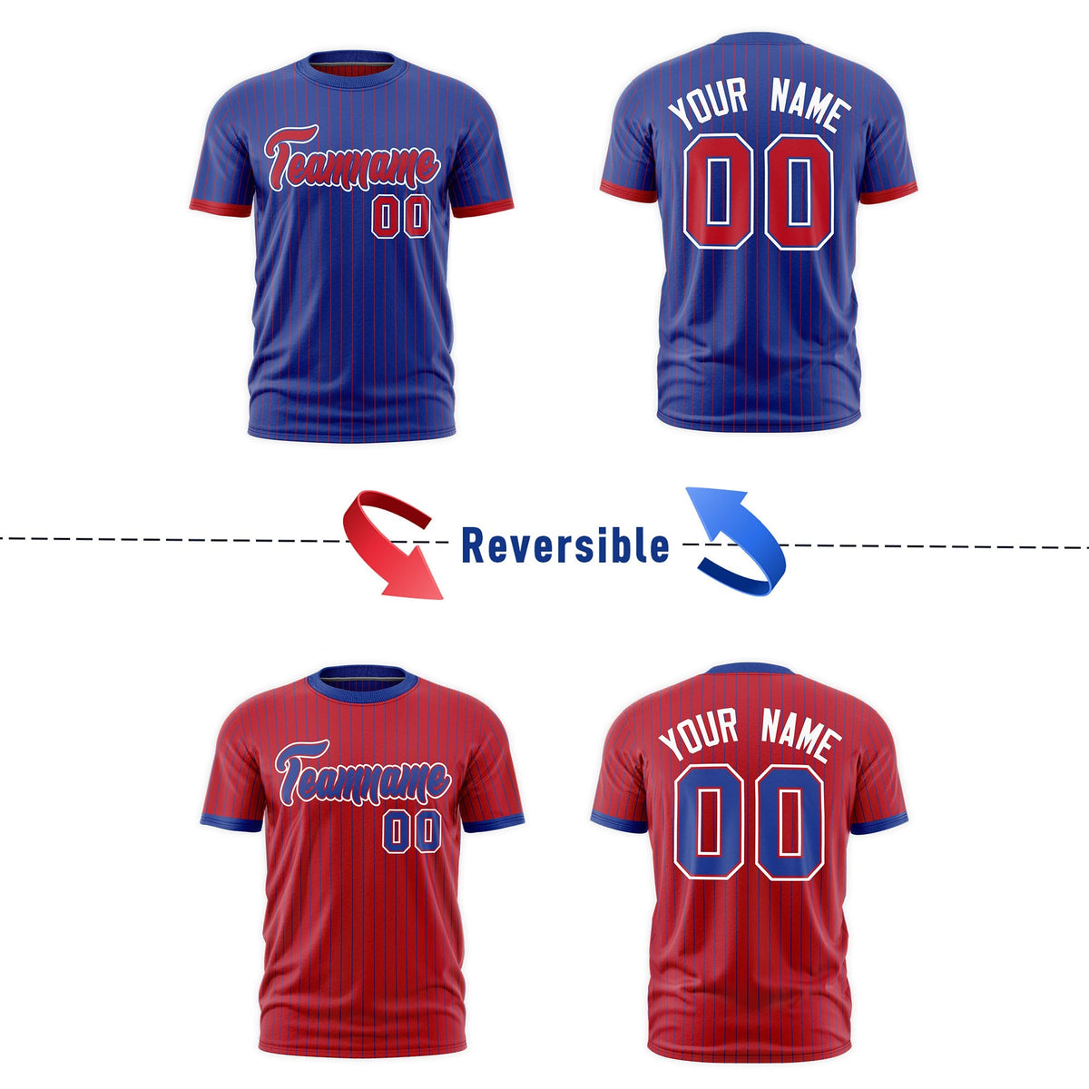 Custom Red Royal Blue White Reversible Stripe Fashion T-shirt| KXKSHOP