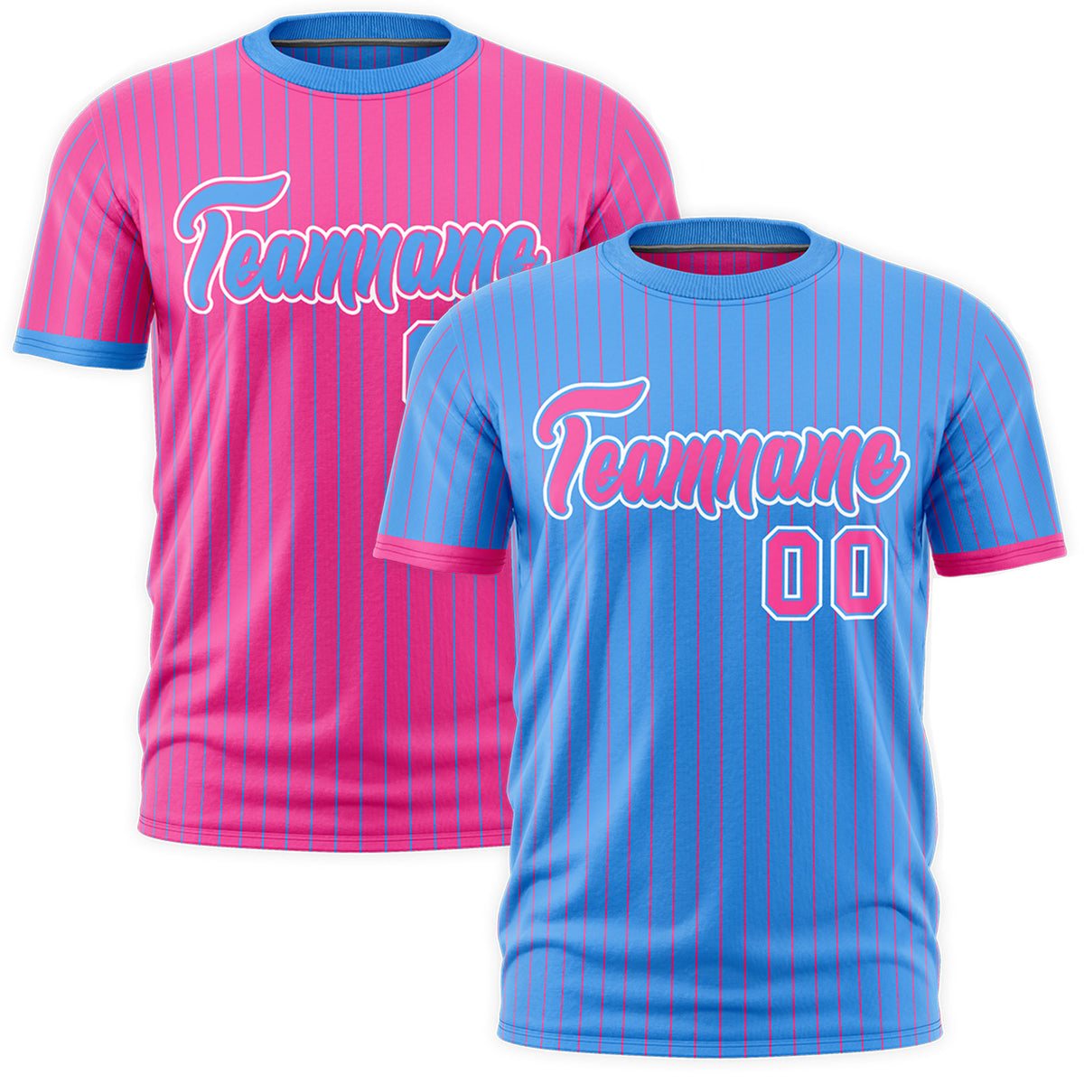 Custom Pink Powder Blue White Reversible Stripe Fashion T-shirt| KXKSHOP