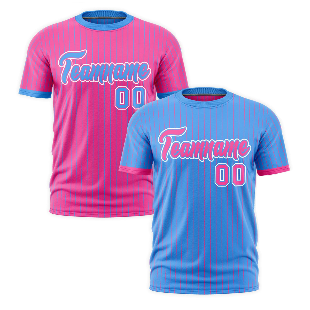 Custom Pink Powder Blue White Reversible Stripe Fashion T-shirt| KXKSHOP