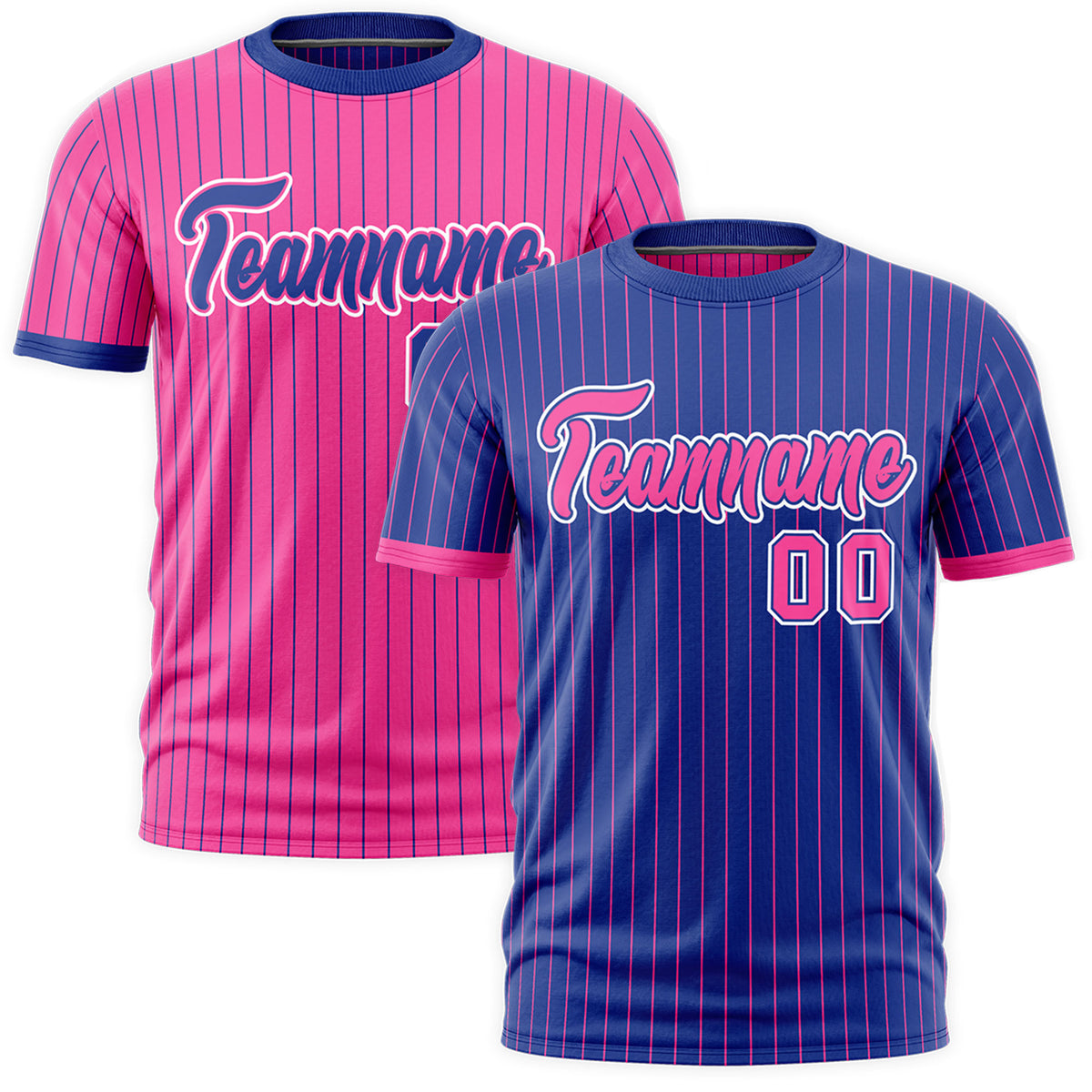 Custom Pink Royal Blue White Reversible Stripe Fashion T-shirt| KXKSHOP