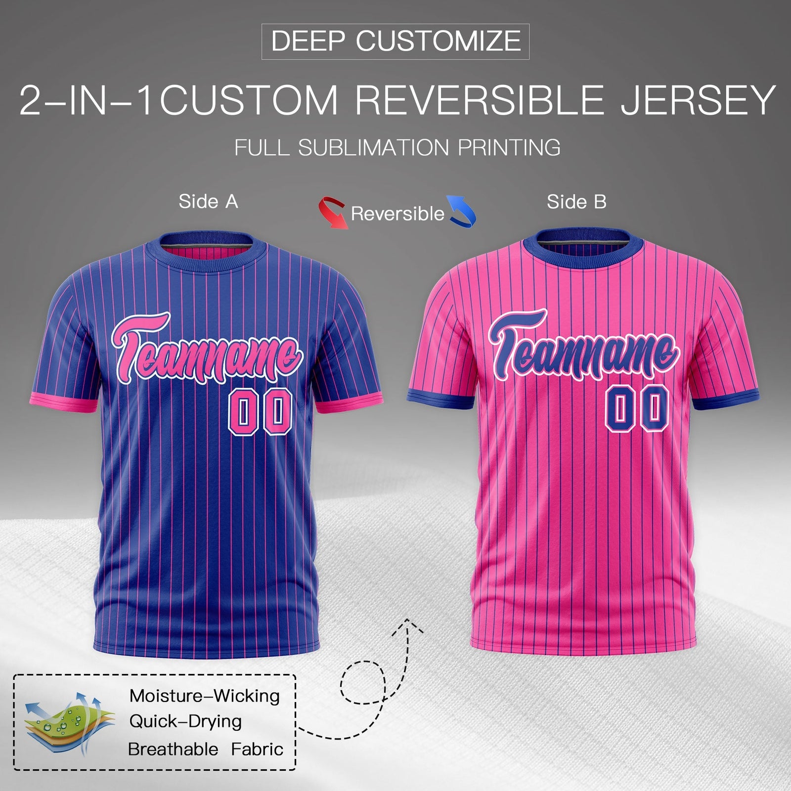 Custom Pink Royal Blue White Reversible Stripe Fashion T-shirt| KXKSHOP