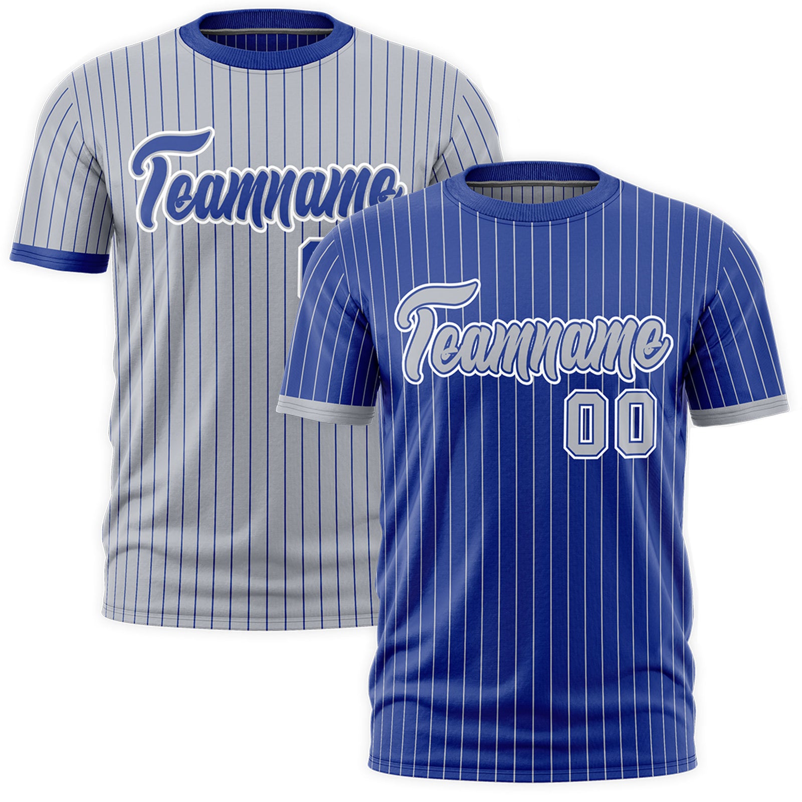 Custom Silver Royal Blue White Reversible Stripe Fashion T-shirt| KXKSHOP