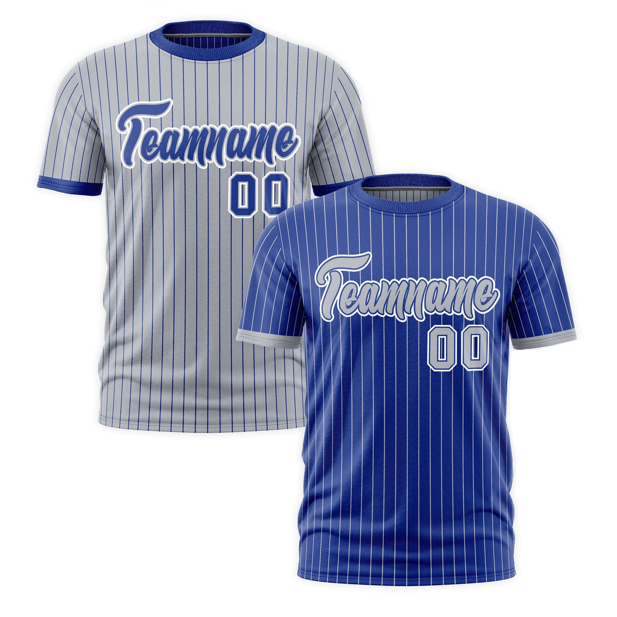 Custom Silver Royal Blue White Reversible Stripe Fashion T-shirt| KXKSHOP