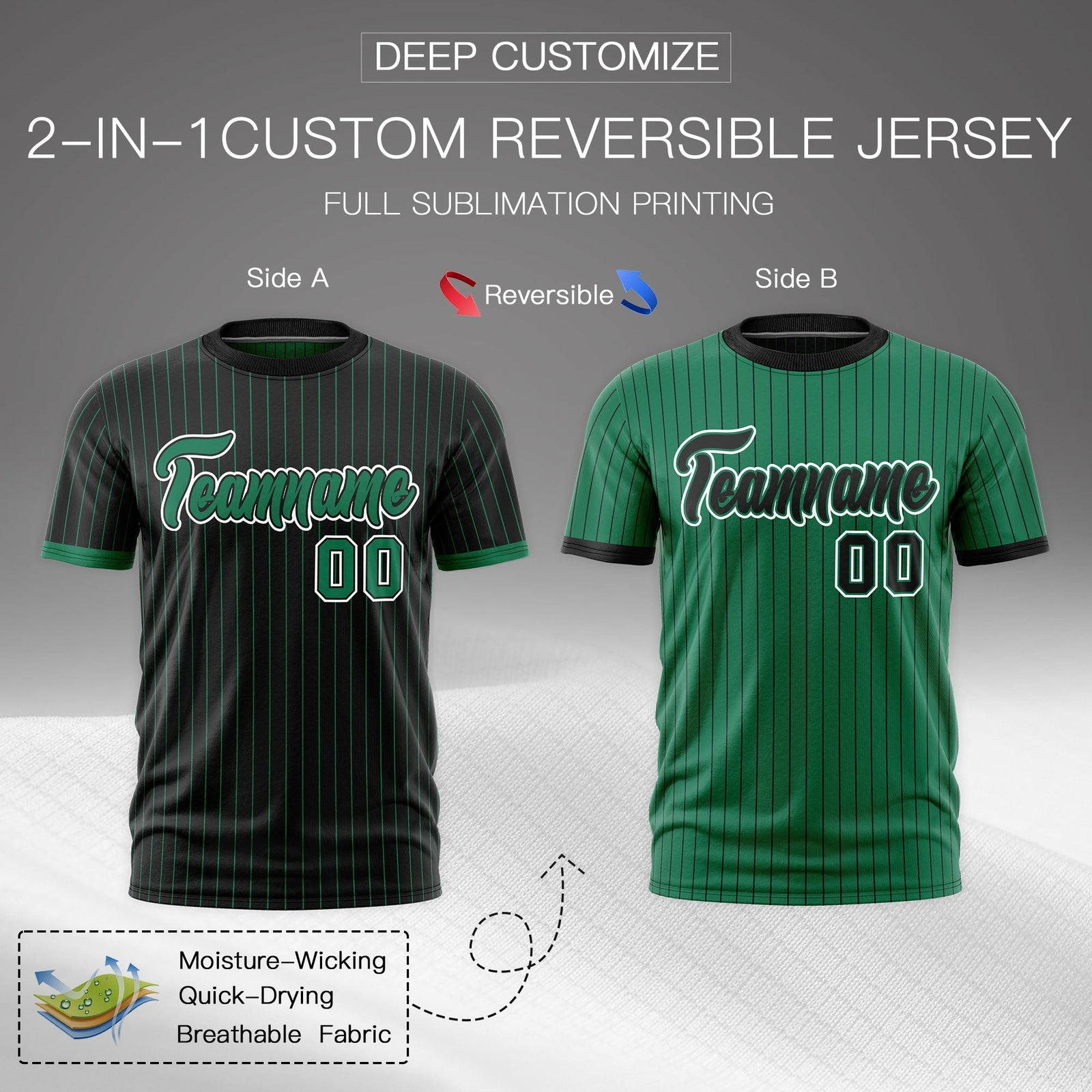 Custom Kelly Green Black White Reversible Stripe Fashion T-shirt| KXKSHOP