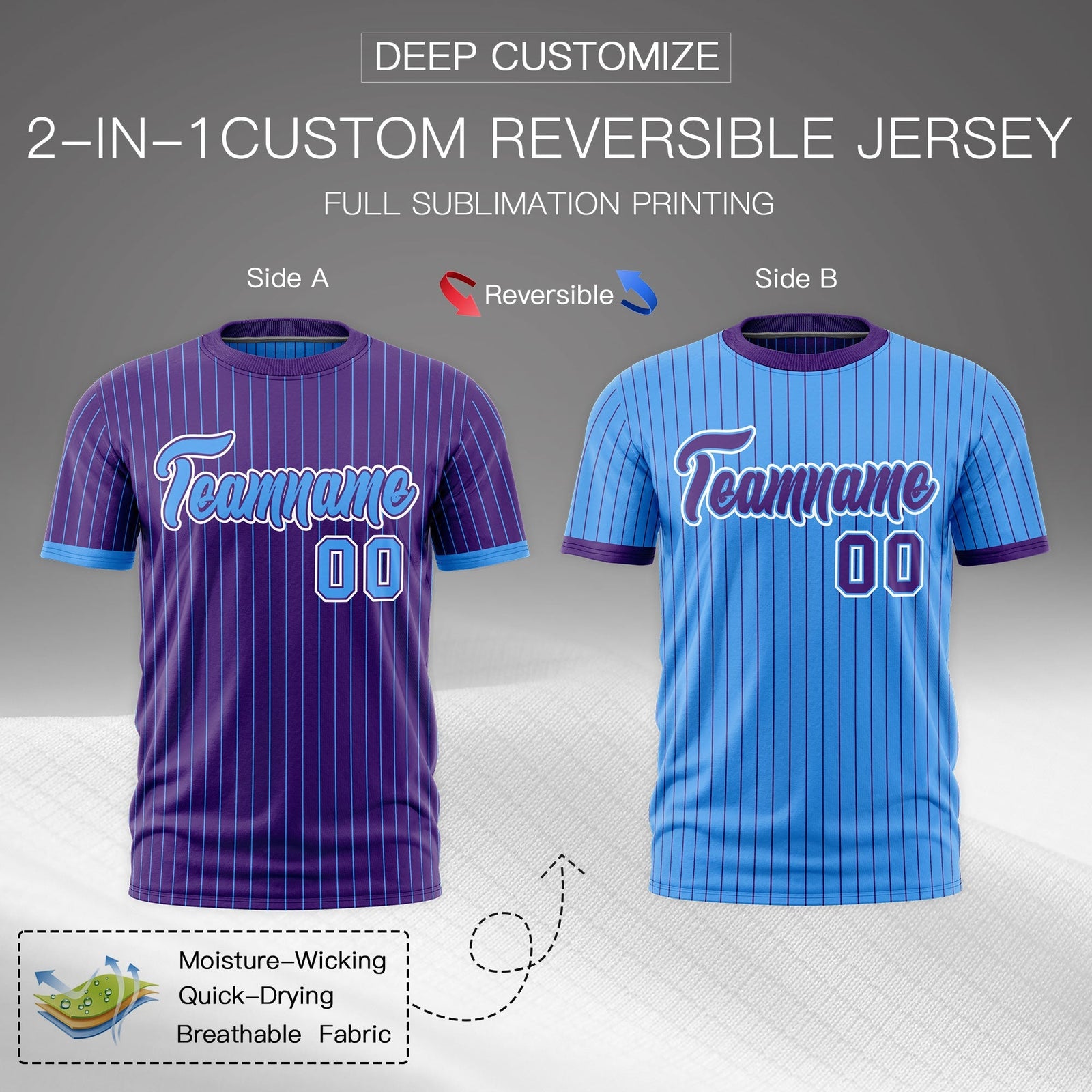 Custom Powder Blue Purple White Reversible Stripe Fashion T-shirt| KXKSHOP
