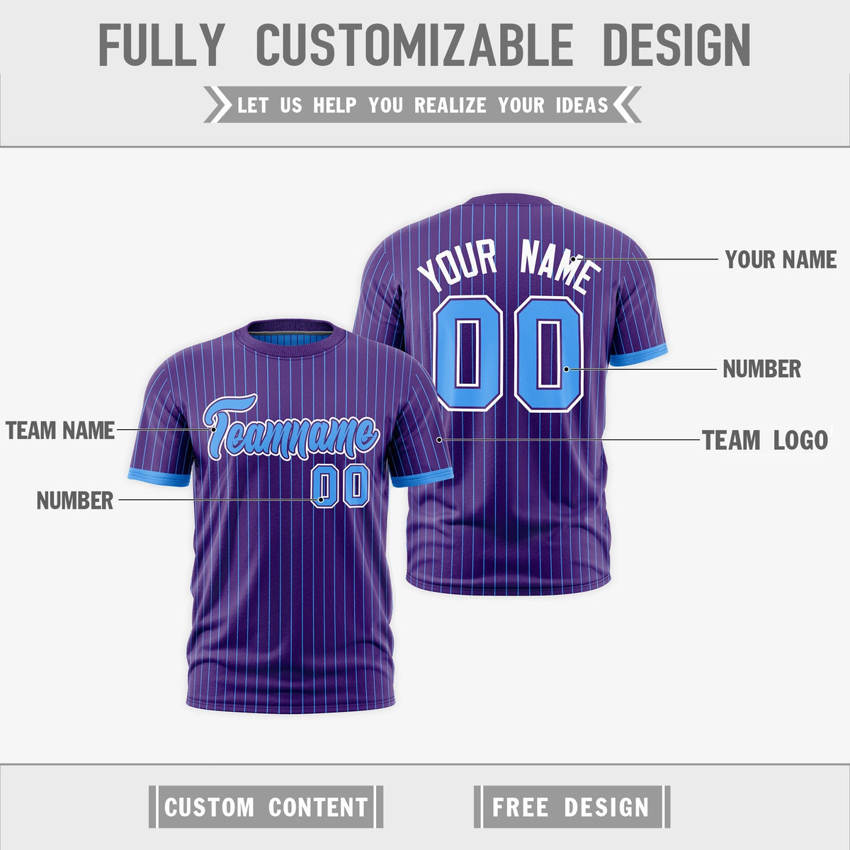 Custom Powder Blue Purple White Reversible Stripe Fashion T-shirt| KXKSHOP