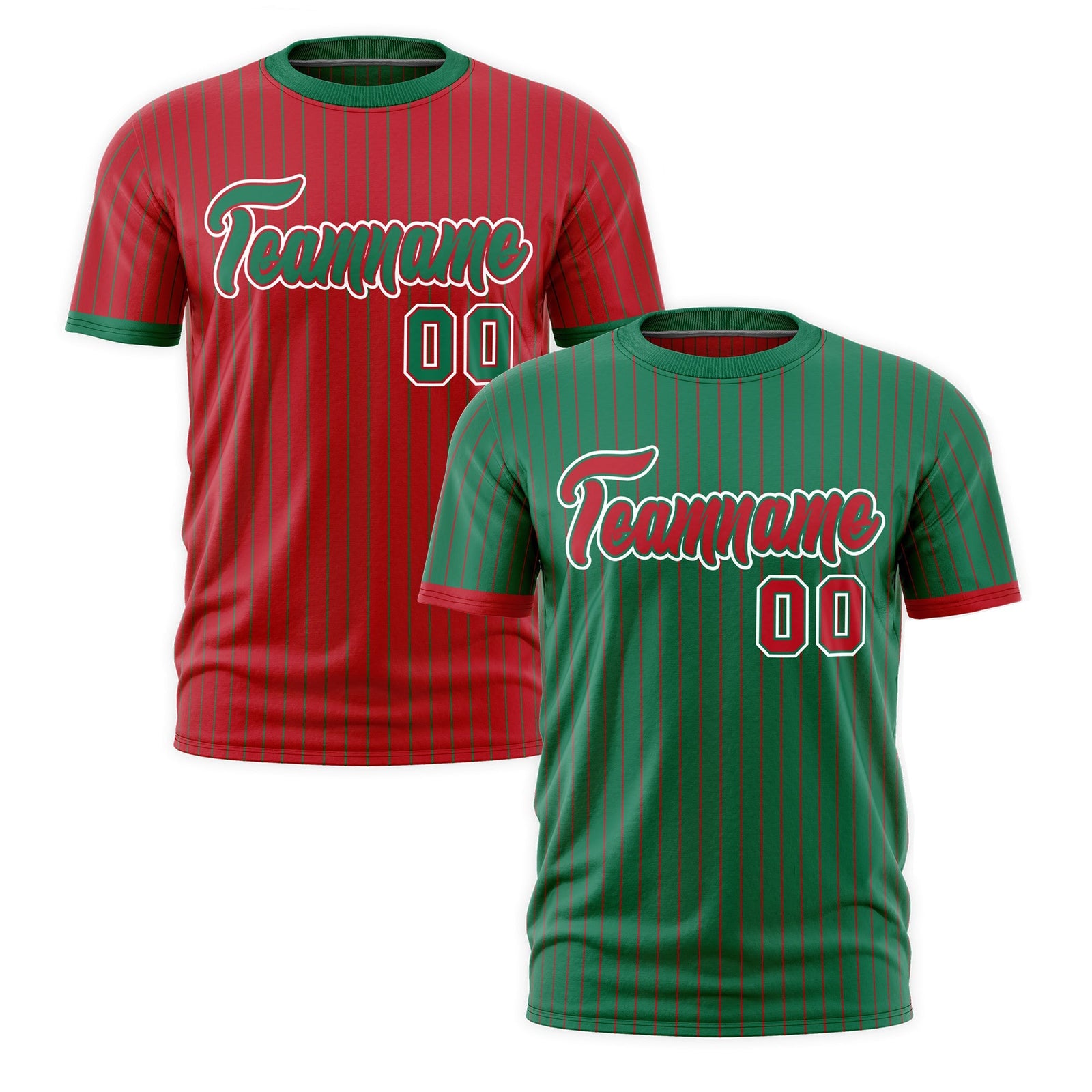 Custom Red Kelly Green White Reversible Stripe Fashion T-shirt| KXKSHOP