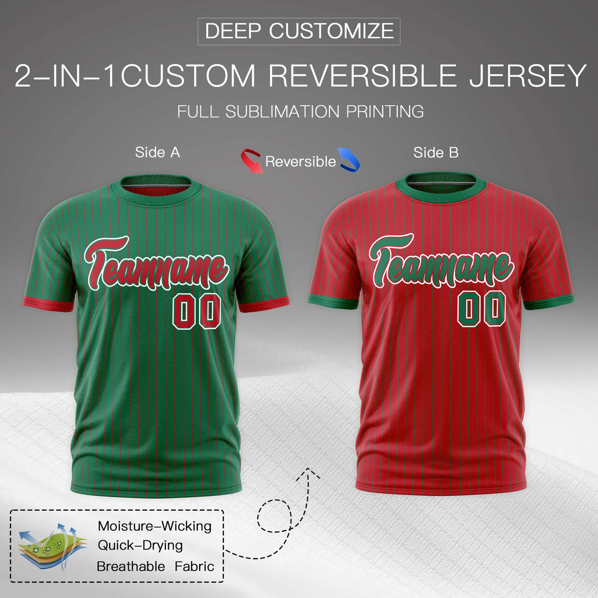 Custom Red Kelly Green White Reversible Stripe Fashion T-shirt| KXKSHOP