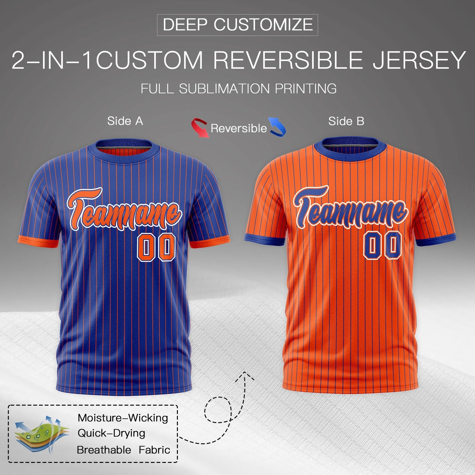 Custom Orange Royal Blue White Reversible Stripe Fashion T-shirt| KXKSHOP