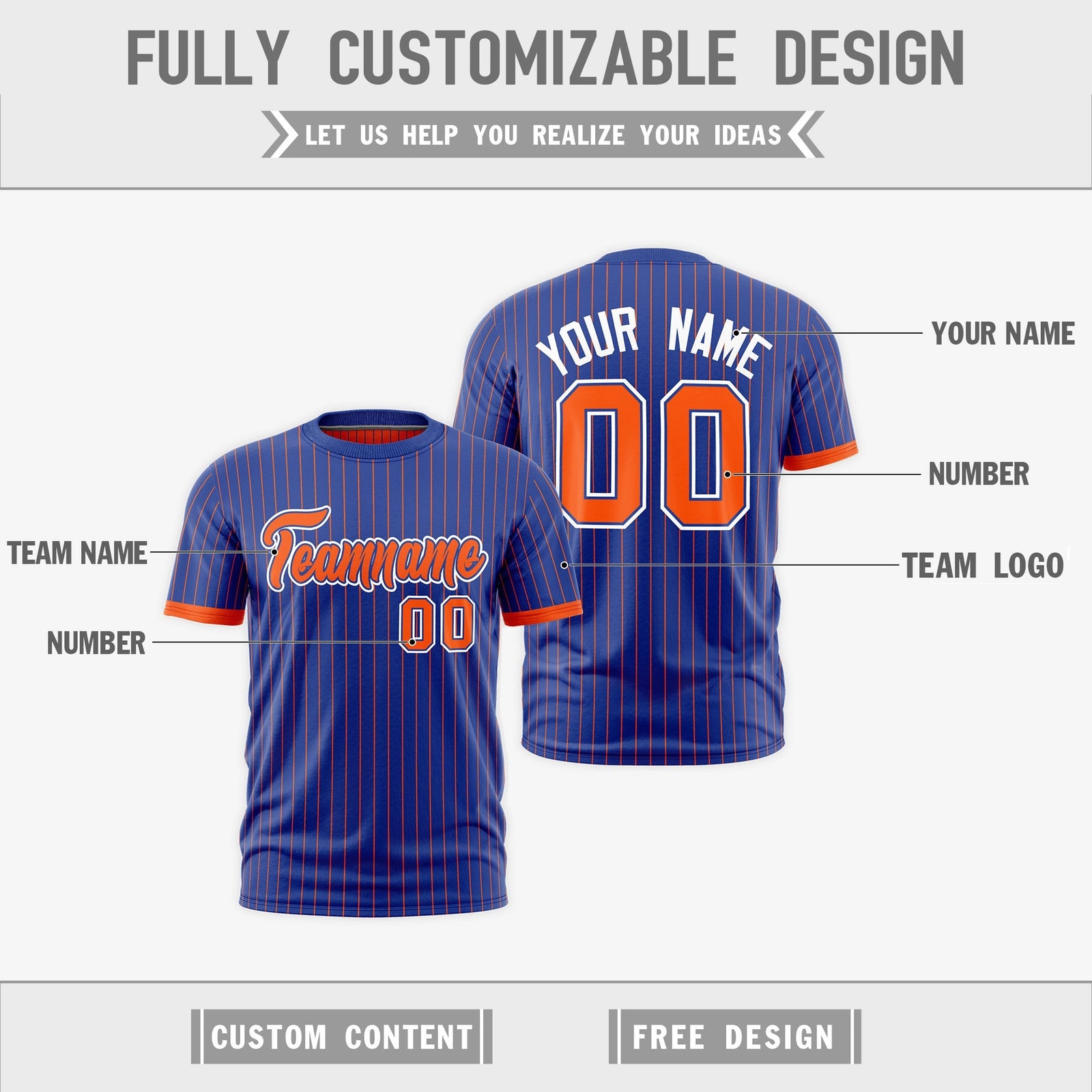 Custom Orange Royal Blue White Reversible Stripe Fashion T-shirt| KXKSHOP
