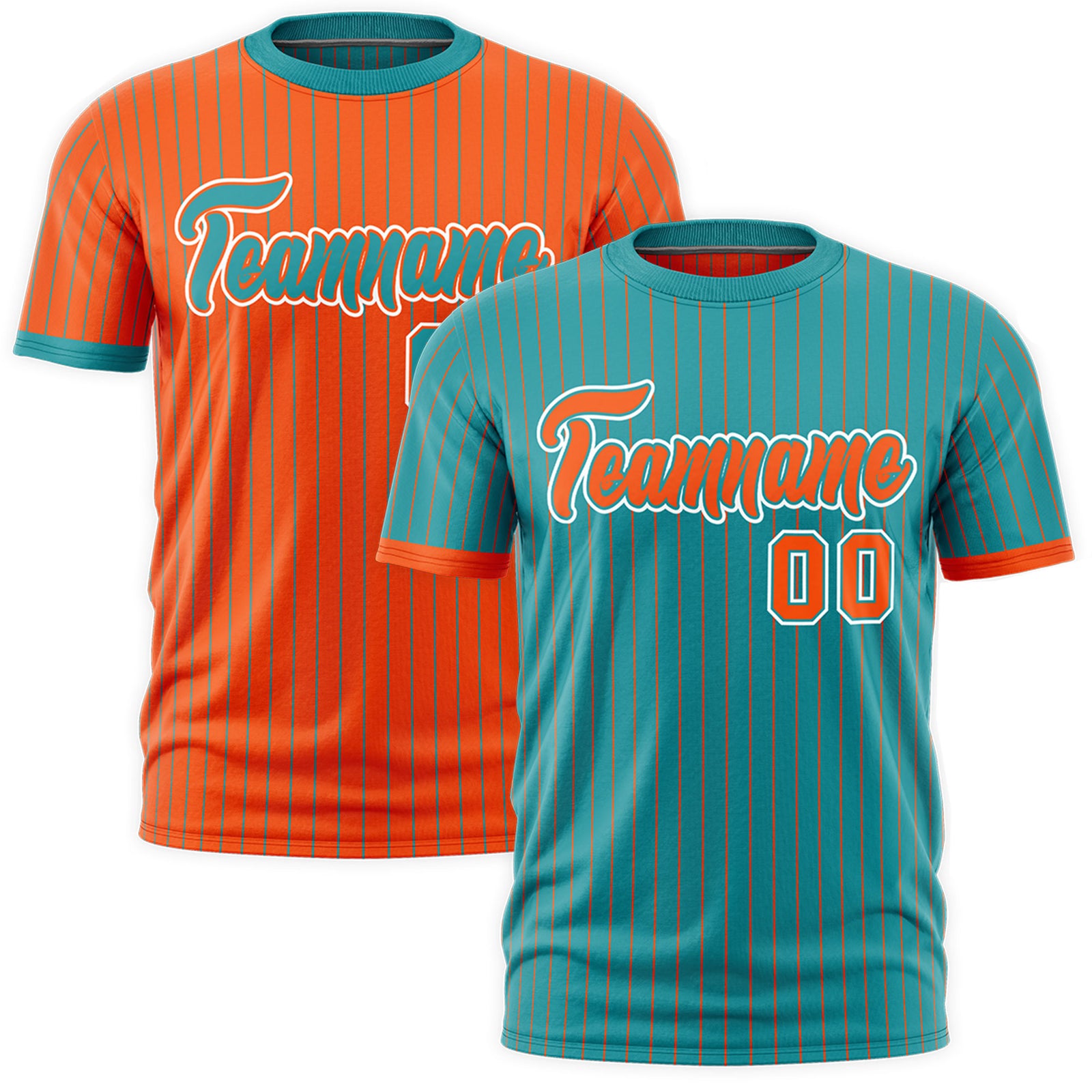 Custom Orange Aqua White Reversible Stripe Fashion T-shirt| KXKSHOP
