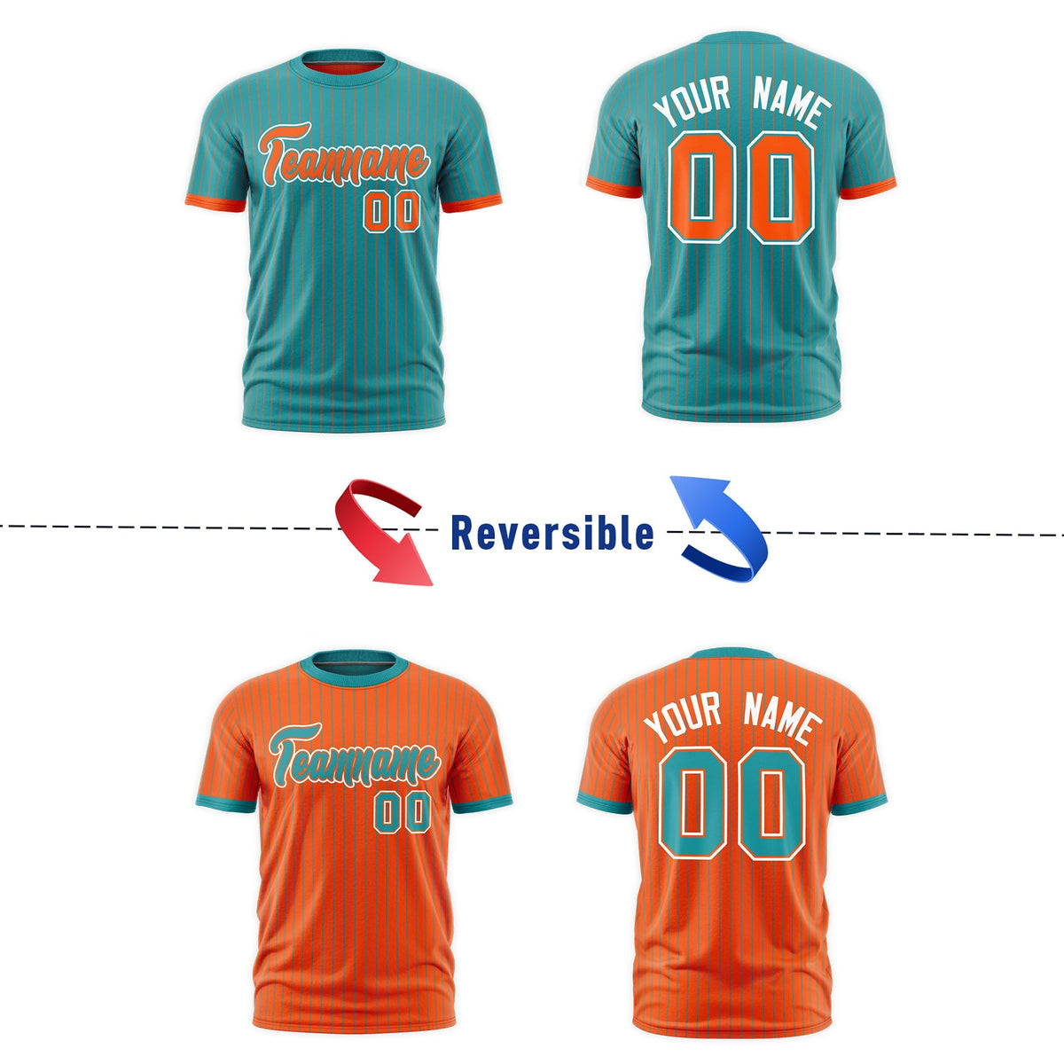 Custom Orange Aqua White Reversible Stripe Fashion T-shirt| KXKSHOP