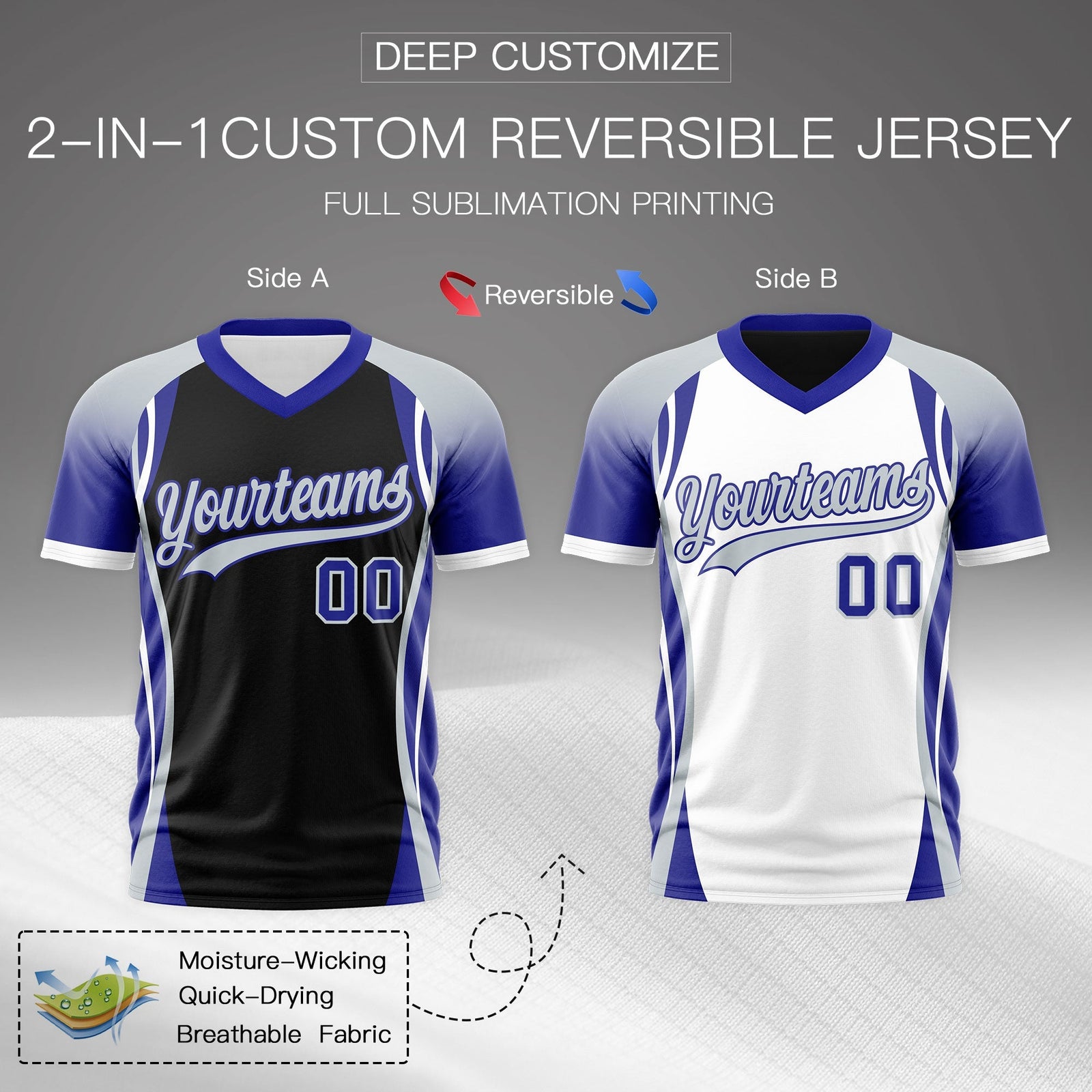 Custom Black Gray Royal Blue Reversible Breathable T-shirt| KXKSHOP
