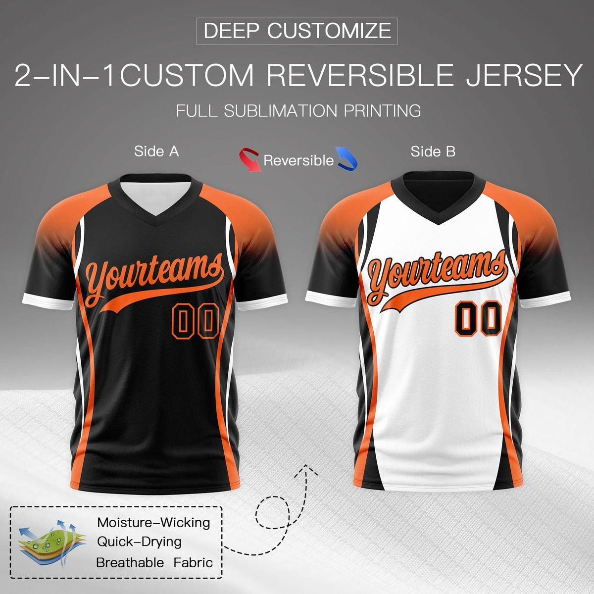 Custom Black Orange White Reversible Breathable T-shirt| KXKSHOP