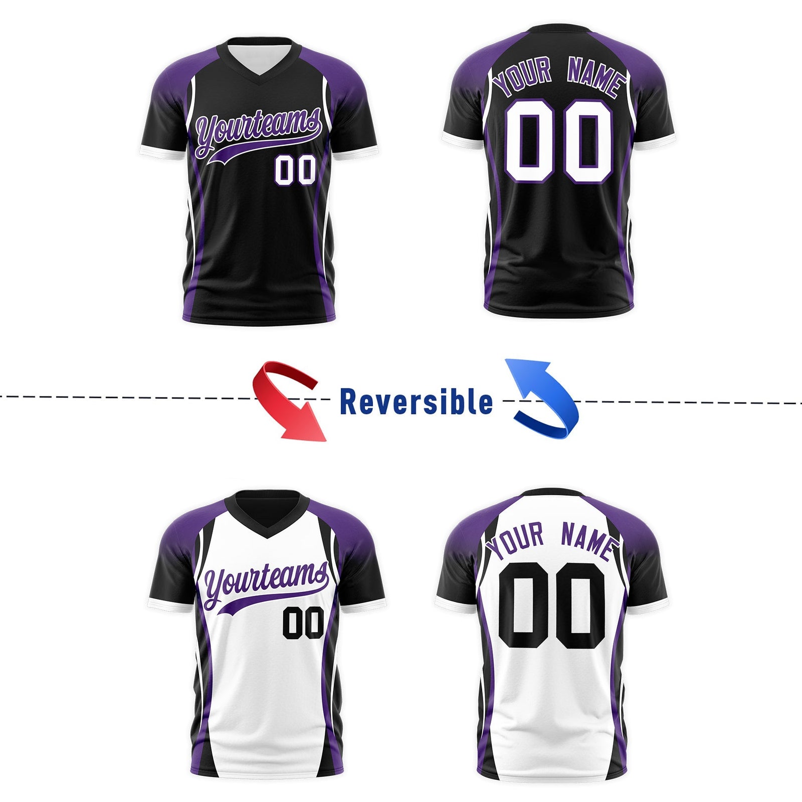 Custom Black Purple White Reversible Wrinkle-Resistant T-shirt| KXKSHOP