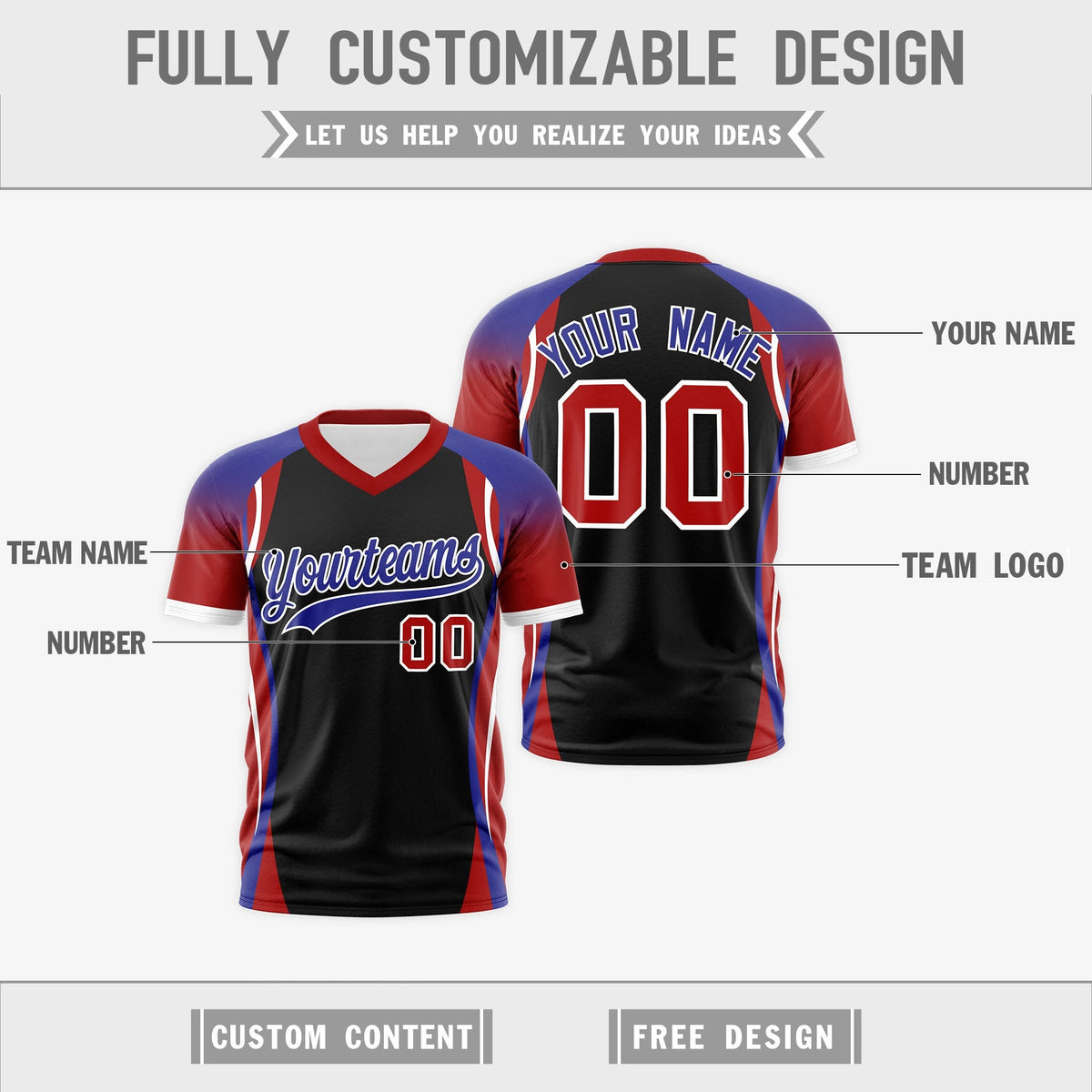 Custom Black Royal Blue Red Reversible Breathable T-shirt| KXKSHOP