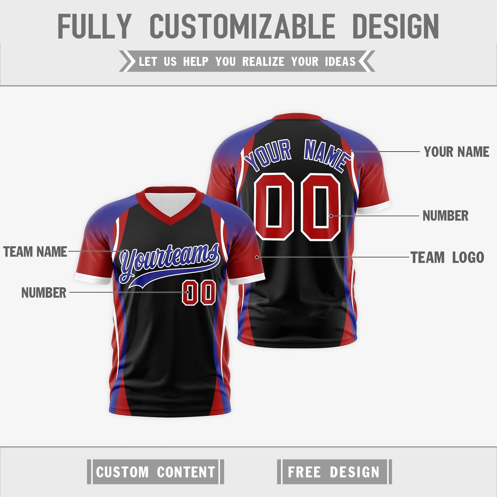 Custom Black Royal Blue Red Reversible Breathable T-shirt| KXKSHOP