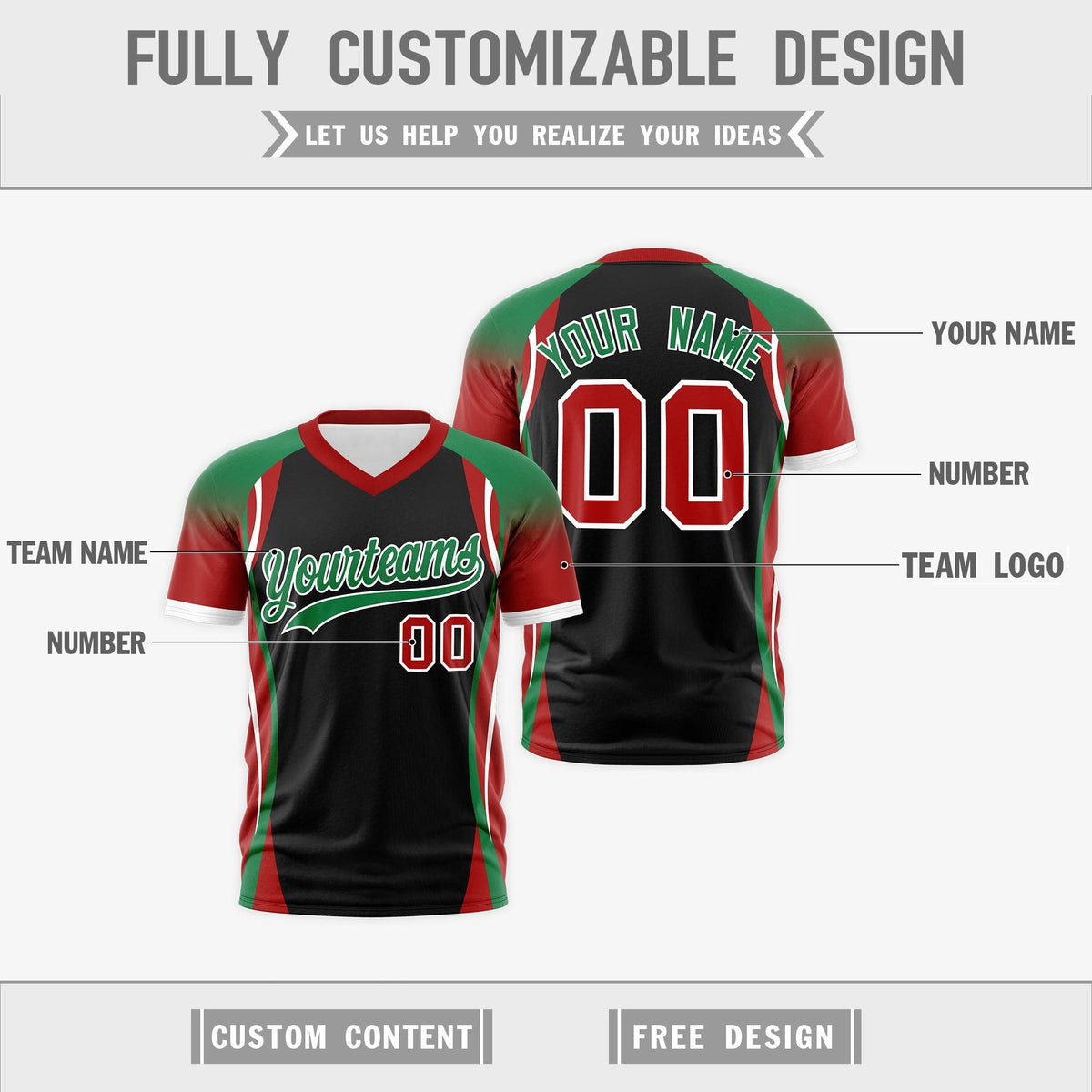 Custom Black Kelly Green Red Reversible Wrinkle-Resistant T-shirt| KXKSHOP