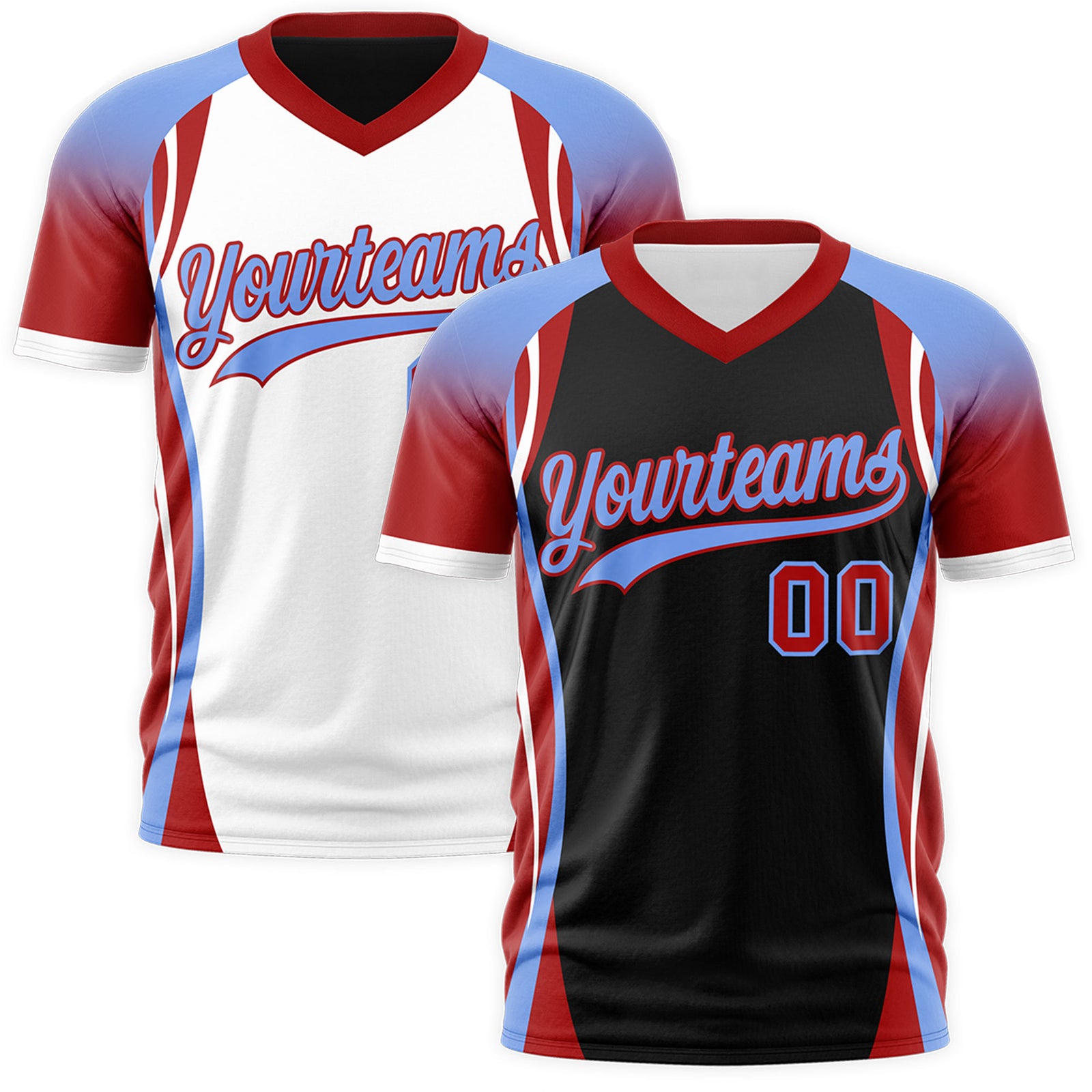 Custom Black Light Blue Red Reversible Breathable T-shirt| KXKSHOP