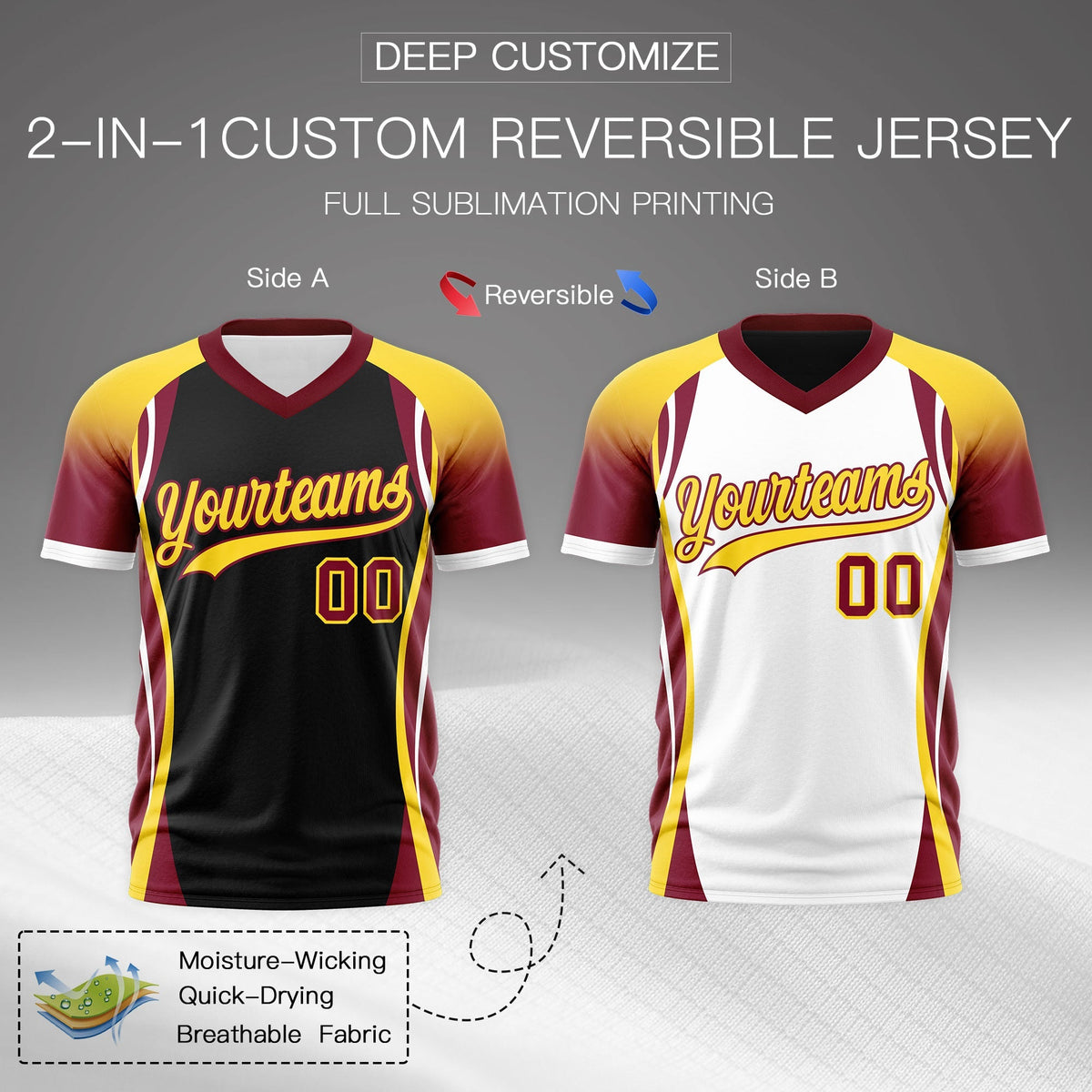 Custom Black Gold Crimson Reversible Wrinkle-Resistant T-shirt| KXKSHOP