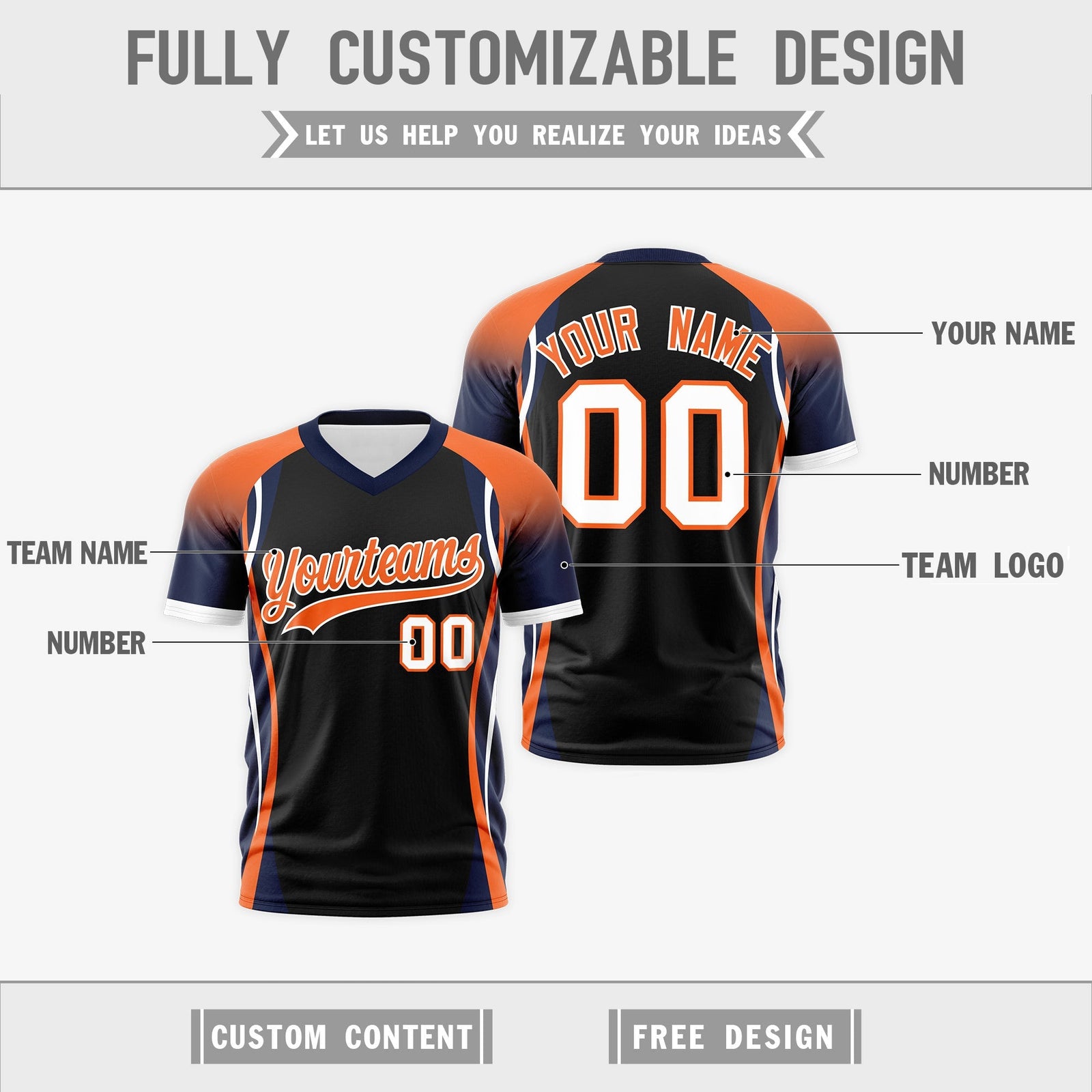 Custom Black Orange Navy Reversible Wrinkle-Resistant T-shirt| KXKSHOP