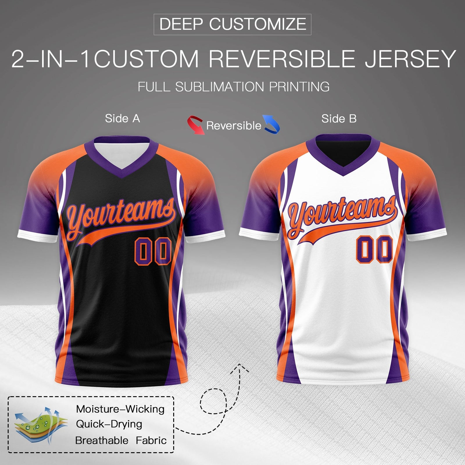 Custom Black Orange Purple Reversible Wrinkle-Resistant T-shirt| KXKSHOP