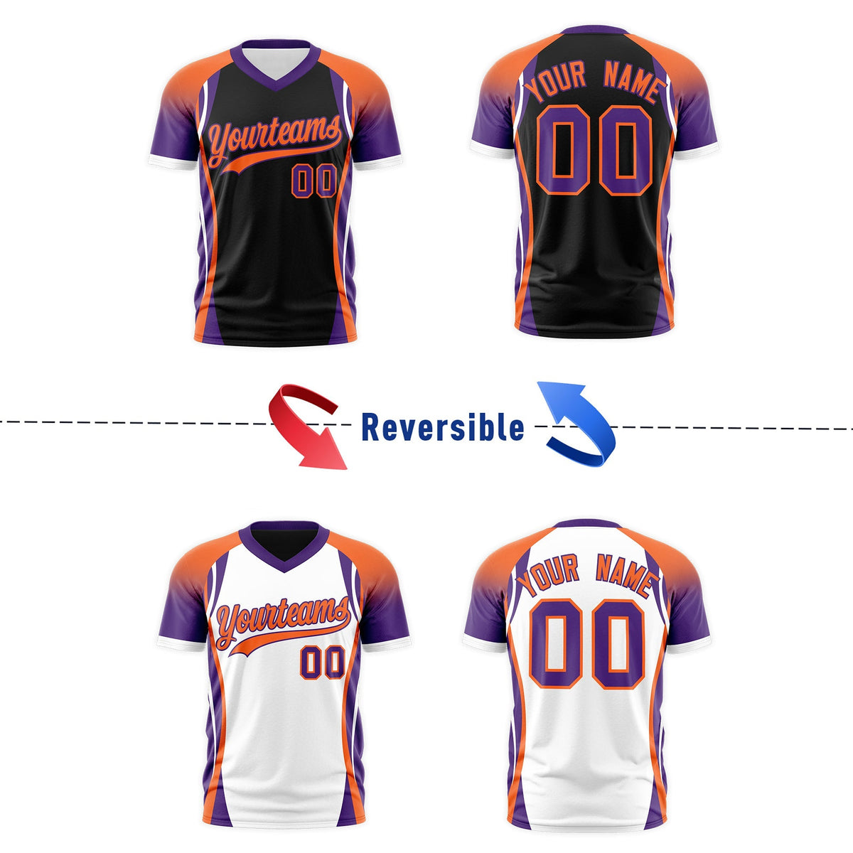 Custom Black Orange Purple Reversible Wrinkle-Resistant T-shirt| KXKSHOP