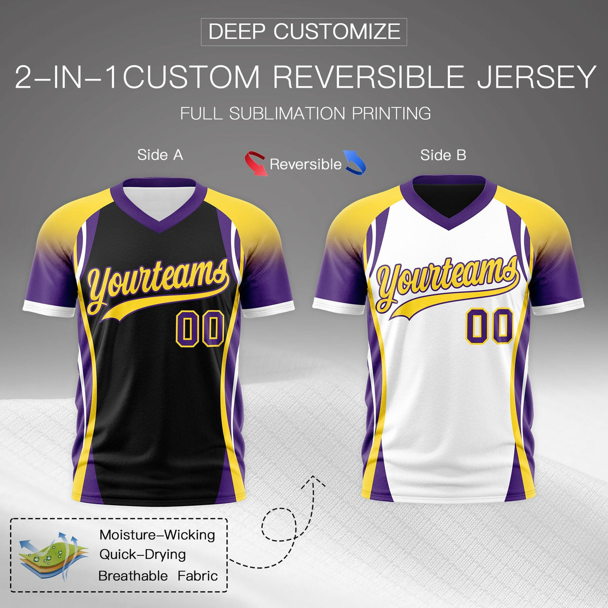 Custom Black Gold Purple Reversible Wrinkle-Resistant T-shirt| KXKSHOP