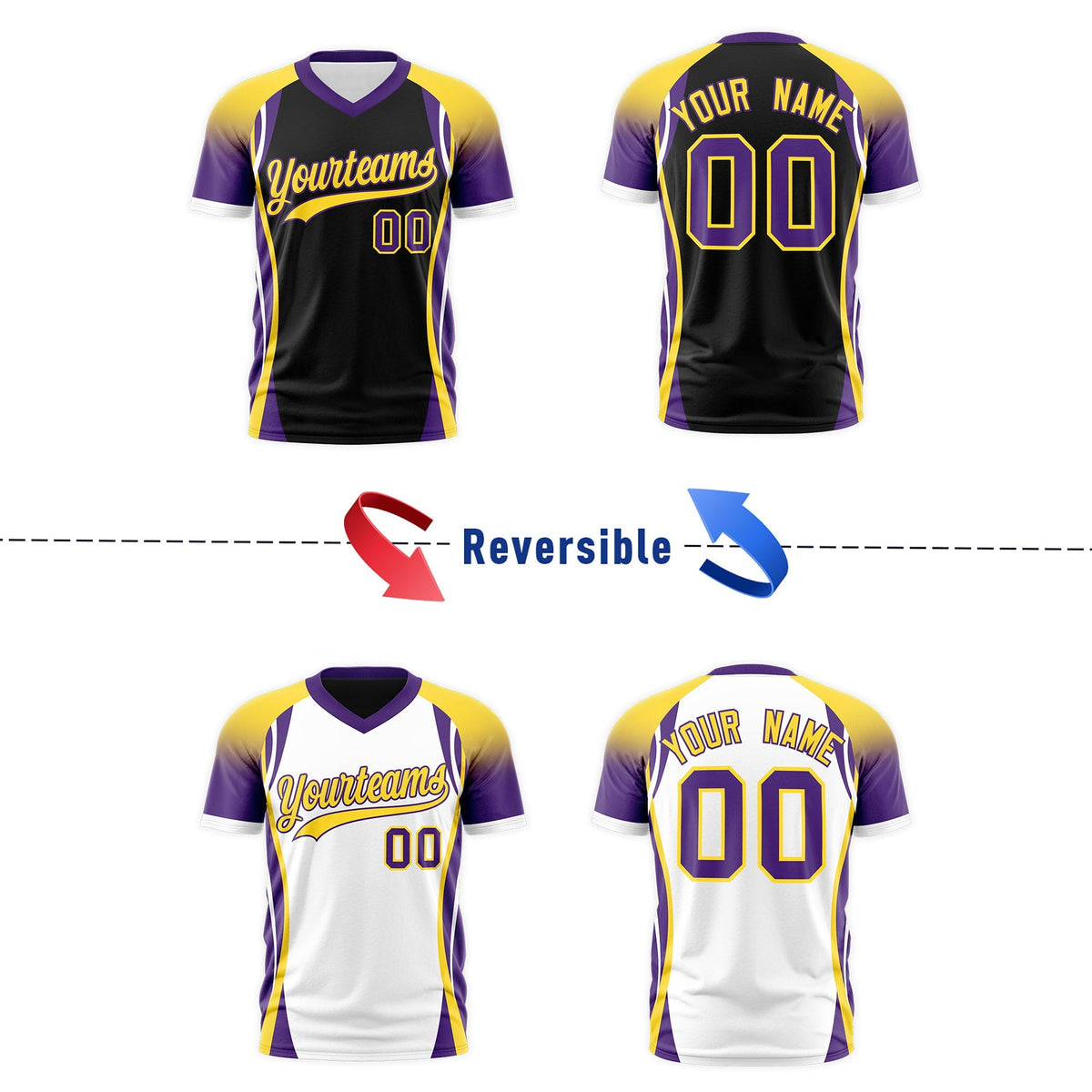 Custom Black Gold Purple Reversible Wrinkle-Resistant T-shirt| KXKSHOP