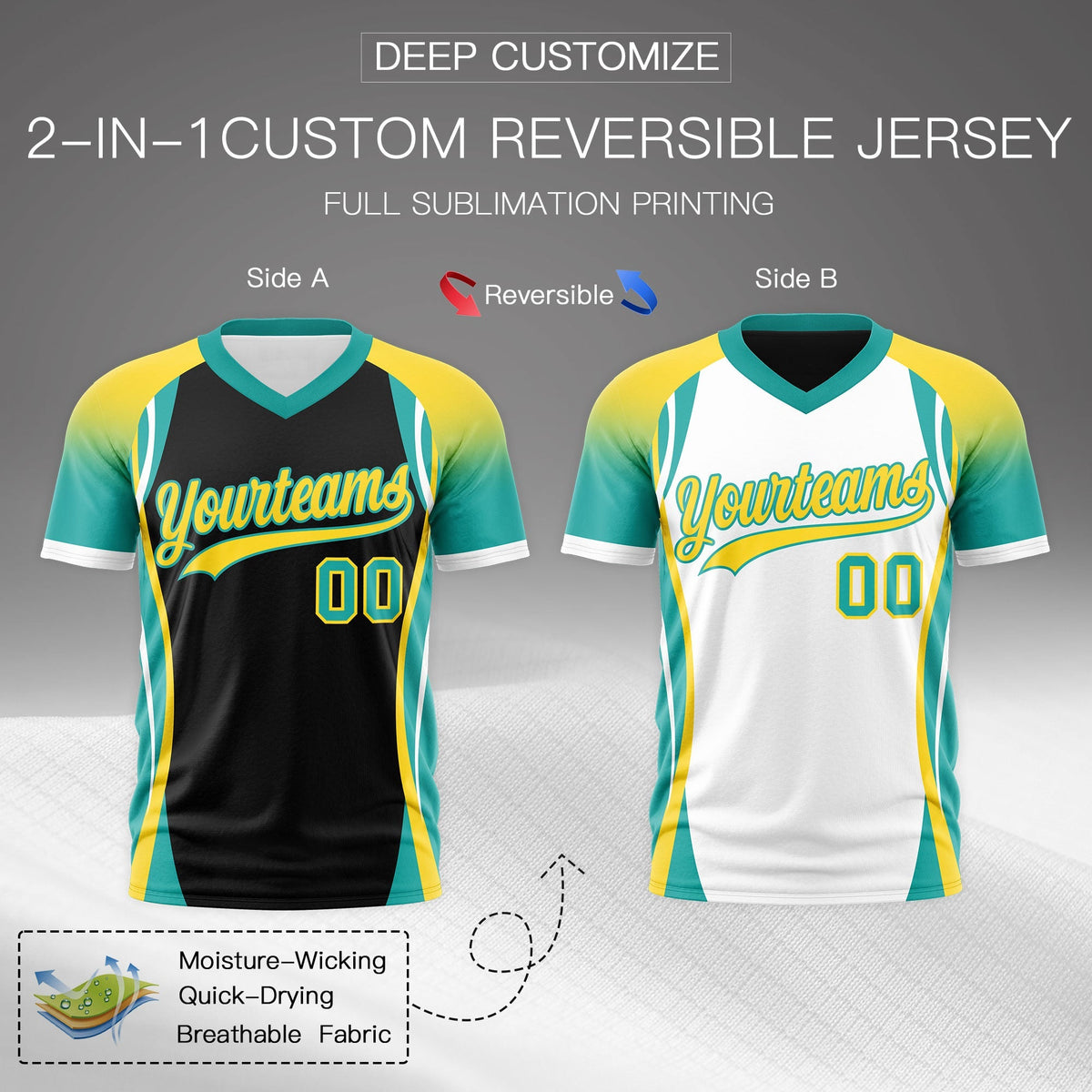Custom Black Gold Aqua Reversible Breathable T-shirt| KXKSHOP