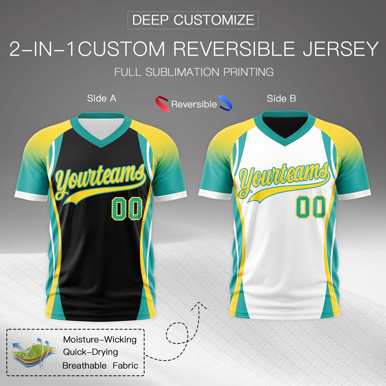 Custom Black Gold Aqua Reversible Breathable T-shirt| KXKSHOP