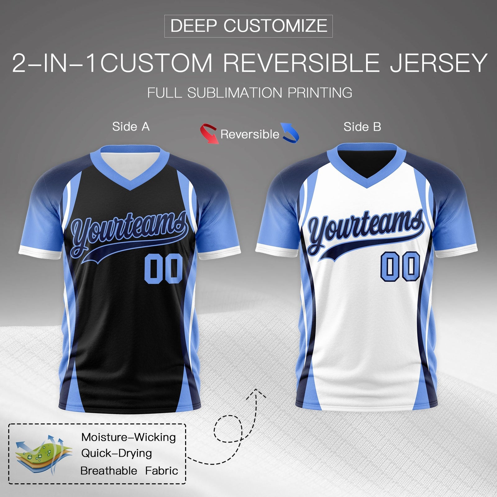 Custom Black Navy Light Blue Reversible Breathable T-shirt| KXKSHOP