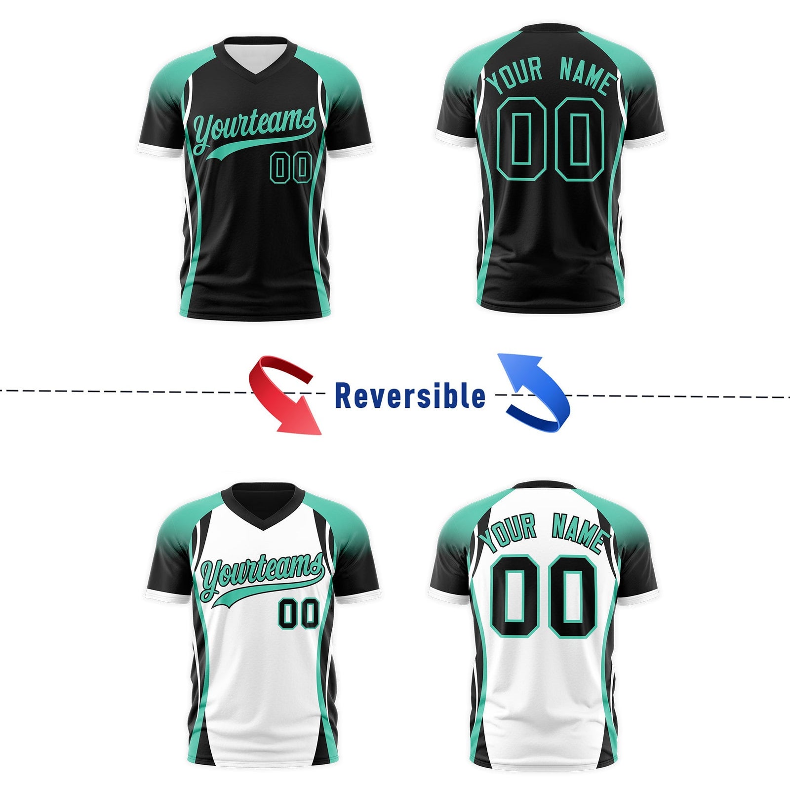 Custom Black Bright Green White Reversible Breathable T-shirt| KXKSHOP