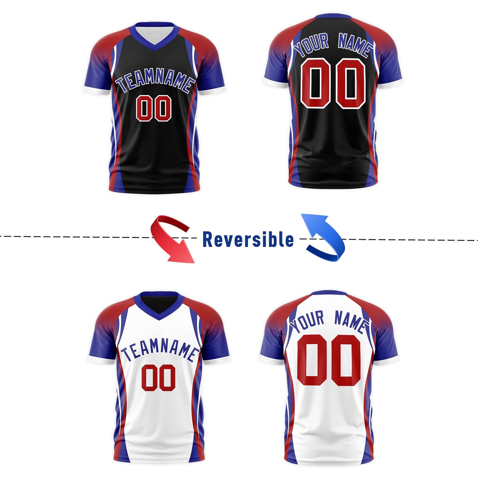 Custom Black Red Royal Blue Reversible Breathable T-shirt| KXKSHOP