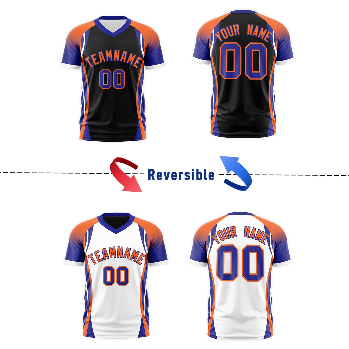 Custom Black Orange Royal Blue Reversible Wrinkle-Resistant T-shirt| KXKSHOP
