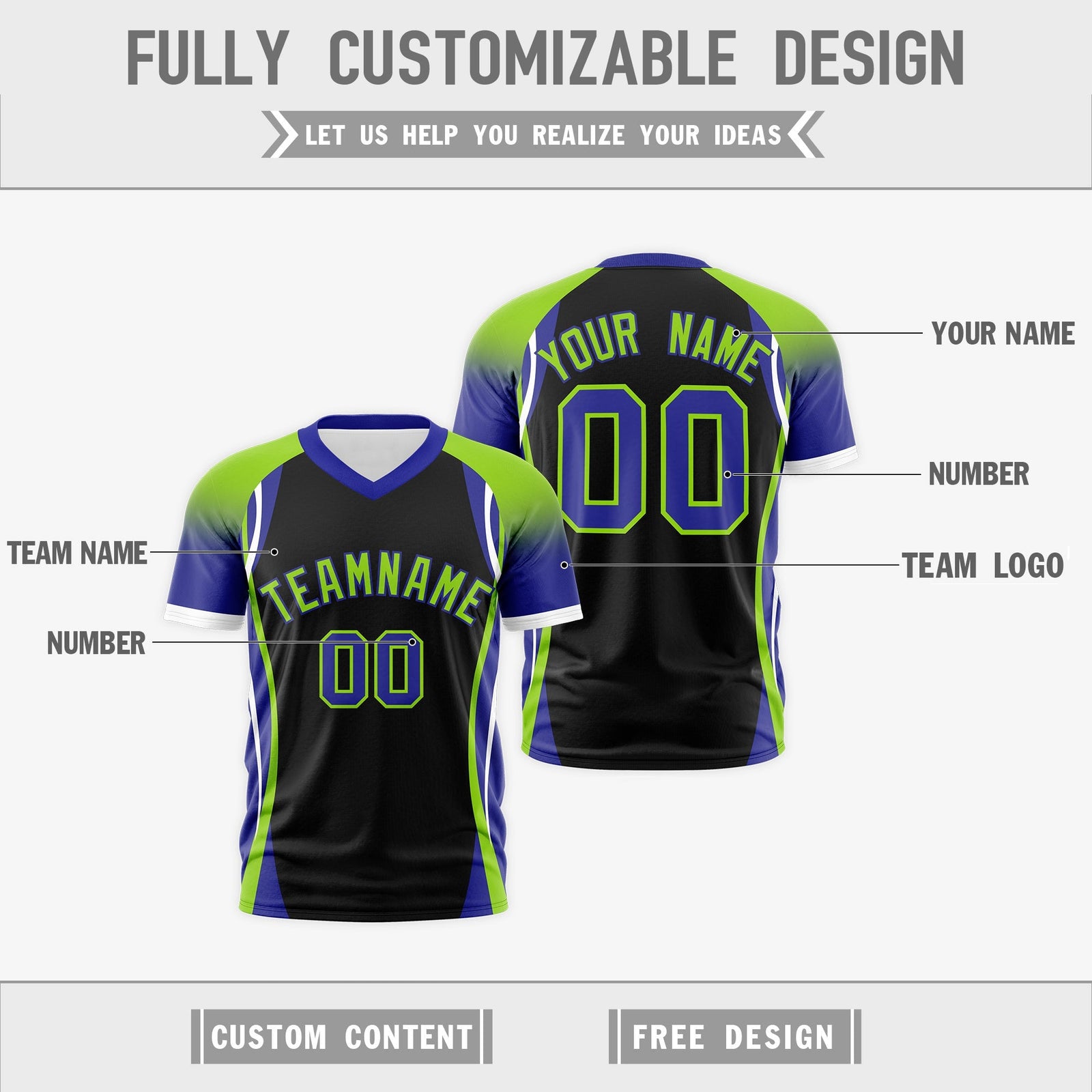 Custom Black Neon Green Royal Blue Reversible Breathable T-shirt| KXKSHOP