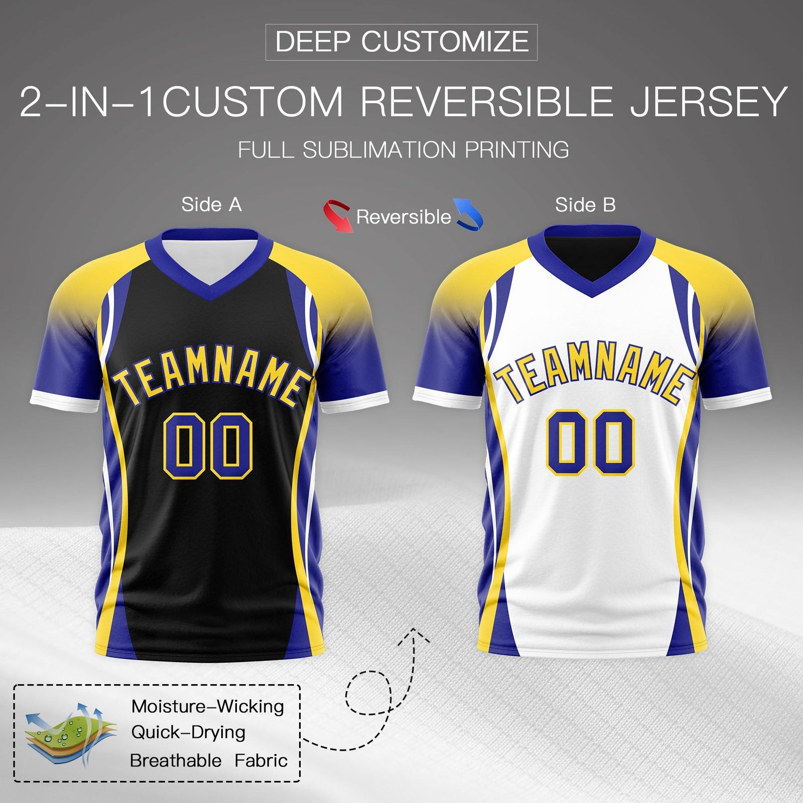 Custom Black Gold Royal Blue Reversible Wrinkle-Resistant T-shirt| KXKSHOP