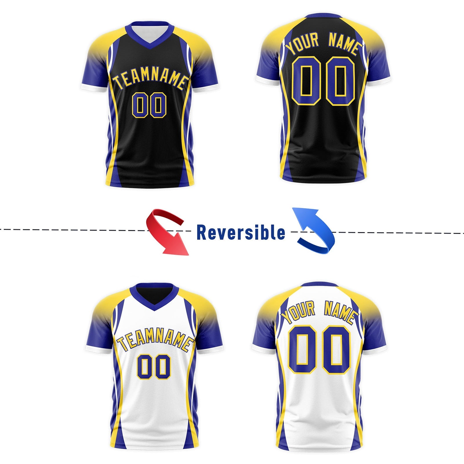 Custom Black Gold Royal Blue Reversible Wrinkle-Resistant T-shirt| KXKSHOP