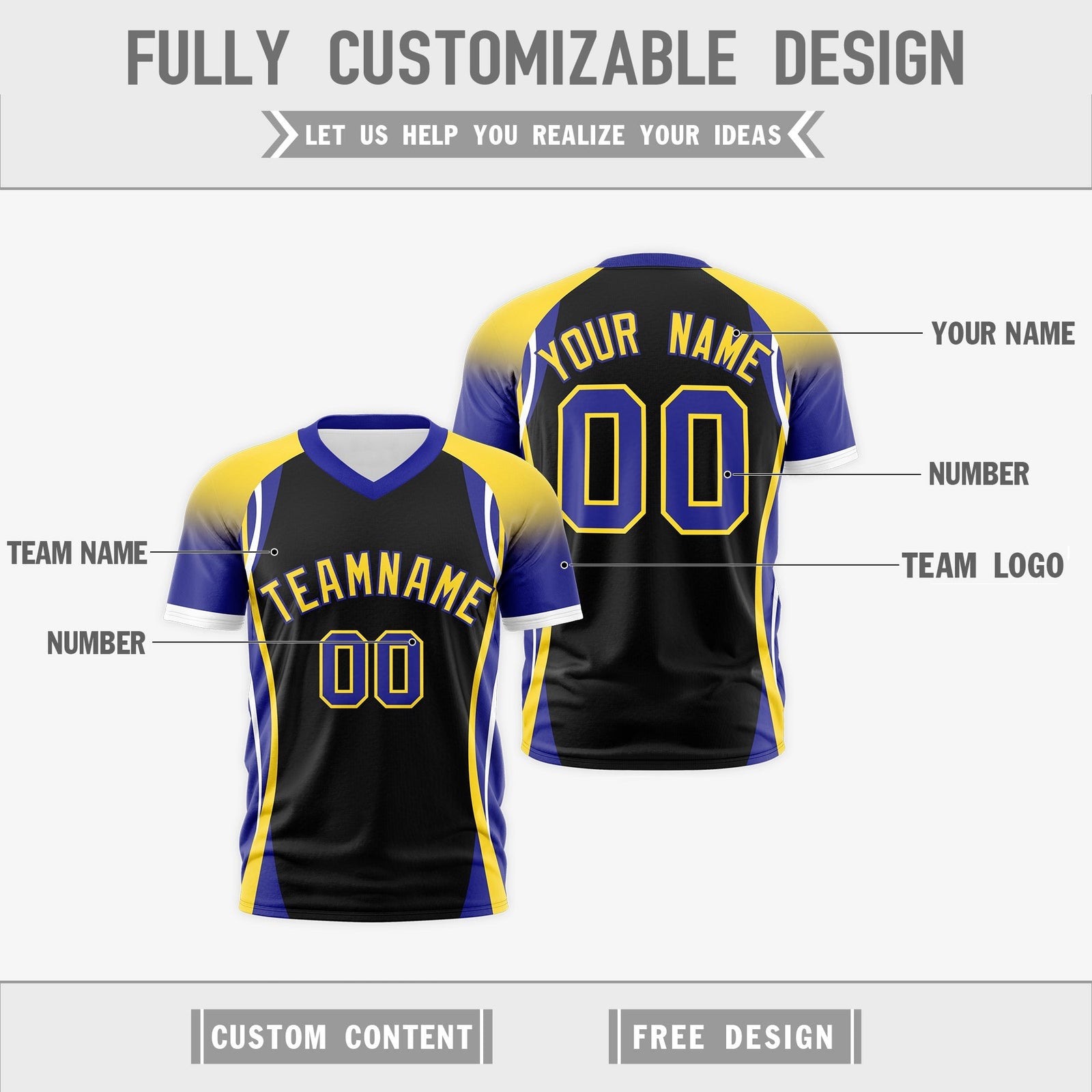 Custom Black Gold Royal Blue Reversible Wrinkle-Resistant T-shirt| KXKSHOP
