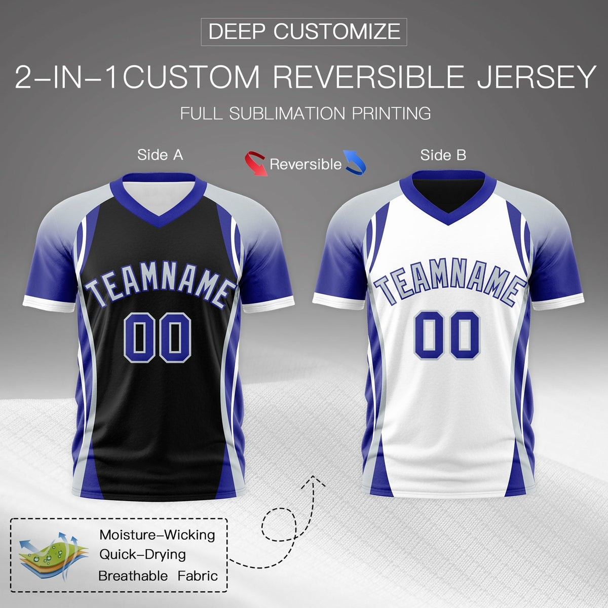 Custom Black Gray Royal Blue Reversible Breathable T-shirt| KXKSHOP