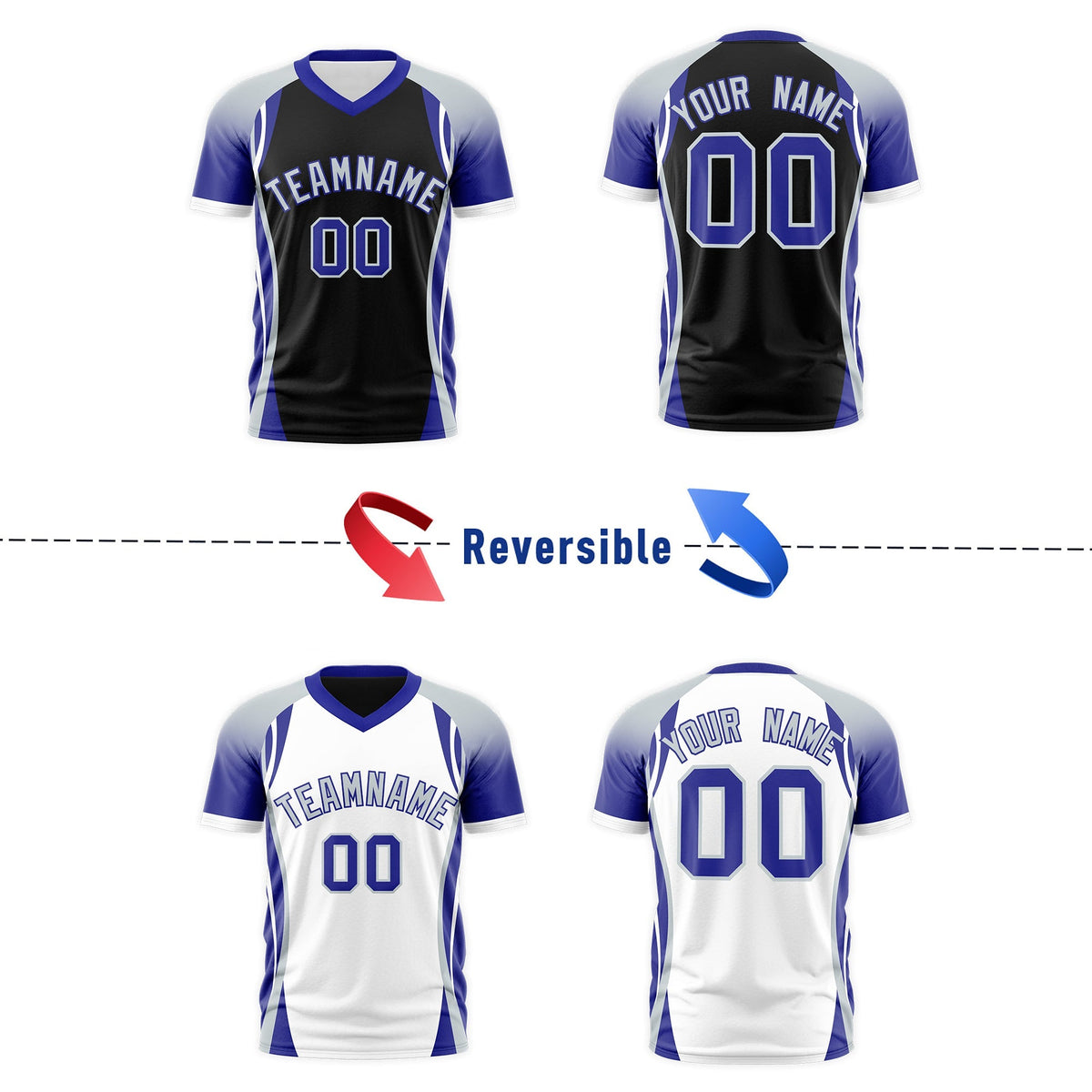 Custom Black Gray Royal Blue Reversible Breathable T-shirt| KXKSHOP