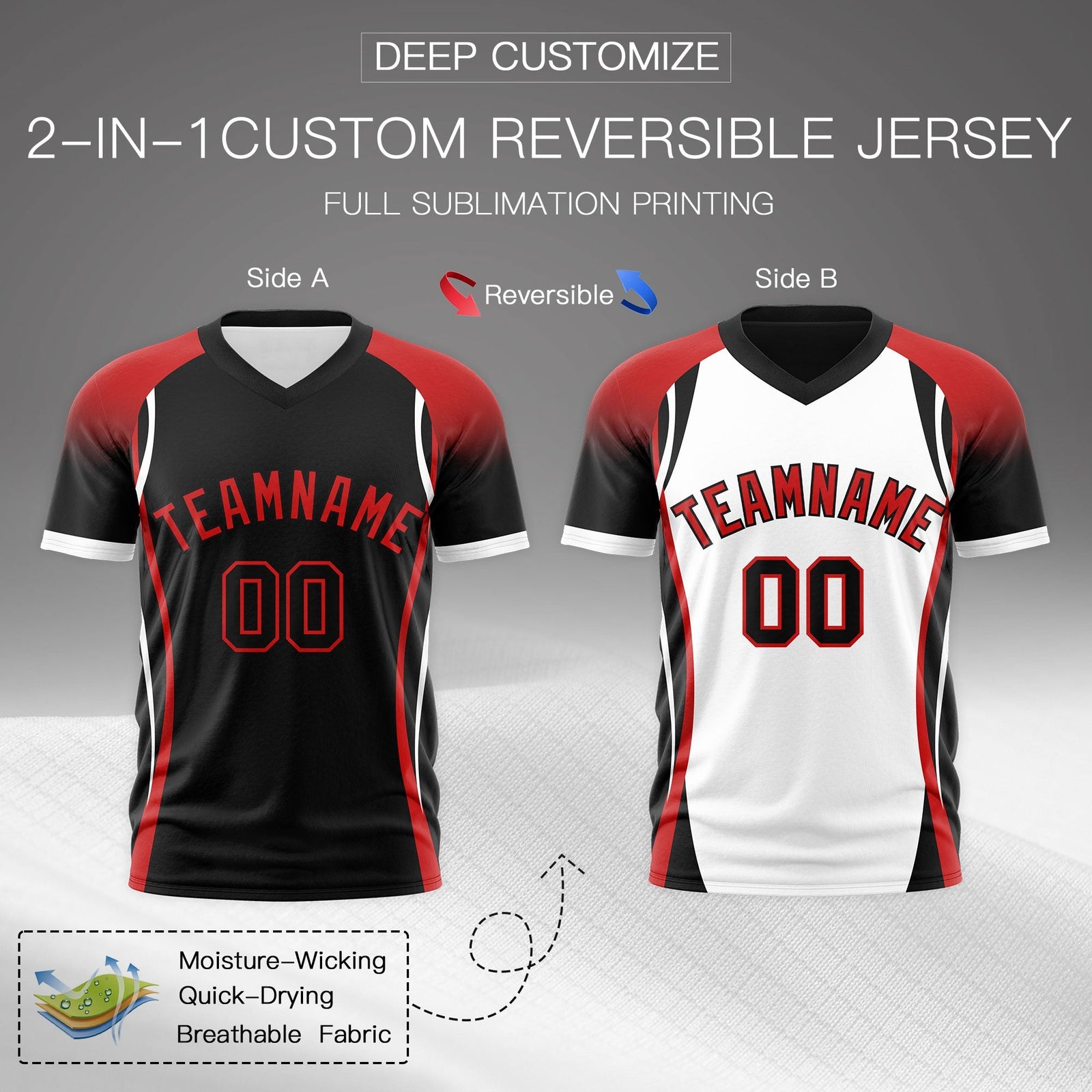 Custom Black Red White Reversible Wrinkle-Resistant T-shirt| KXKSHOP