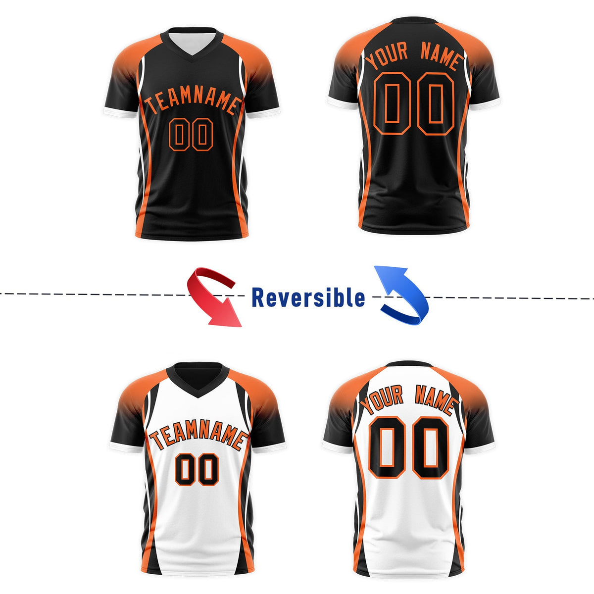 Custom Black Orange White Reversible Breathable T-shirt| KXKSHOP