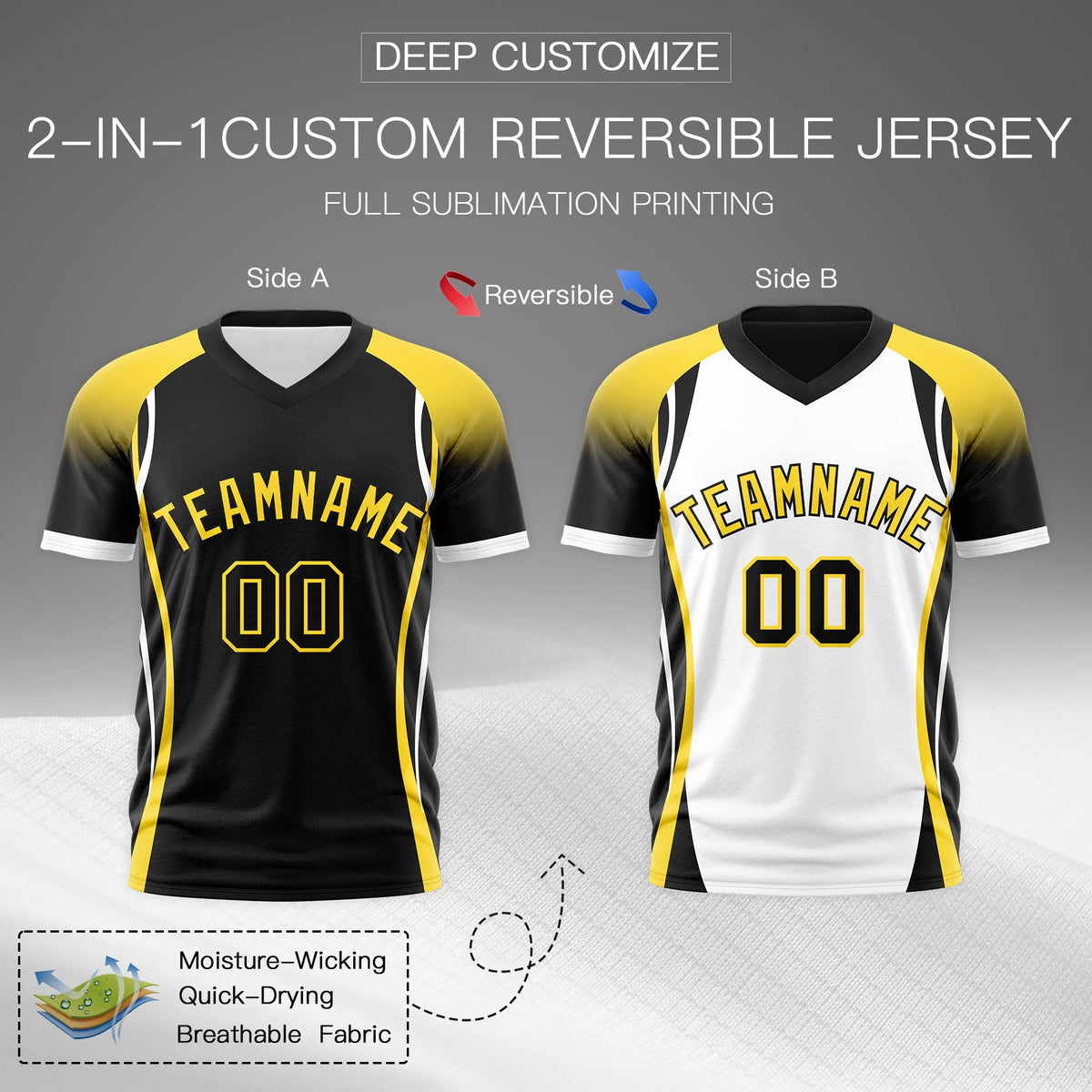 Custom Black Gold White Reversible Breathable T-shirt| KXKSHOP