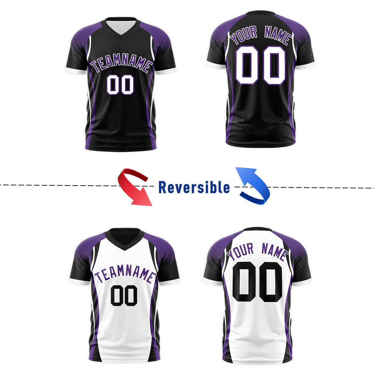 Custom Black Purple White Reversible Wrinkle-Resistant T-shirt| KXKSHOP