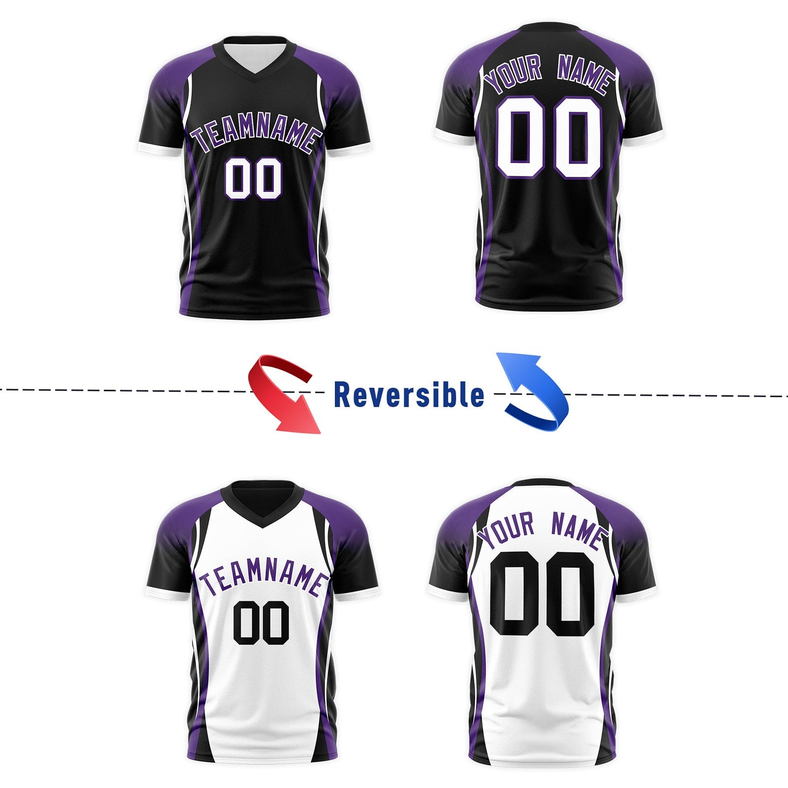 Custom Black Purple White Reversible Wrinkle-Resistant T-shirt| KXKSHOP