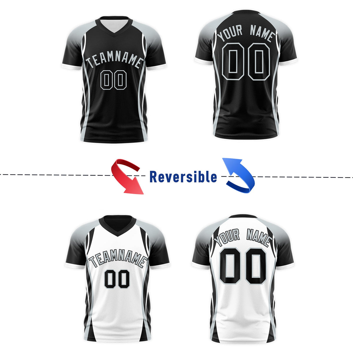 Custom Black Gray White Reversible Wrinkle-Resistant T-shirt| KXKSHOP