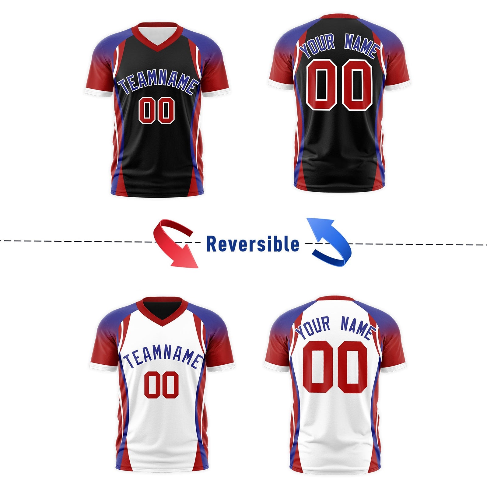 Custom Black Royal Blue Red Reversible Breathable T-shirt| KXKSHOP